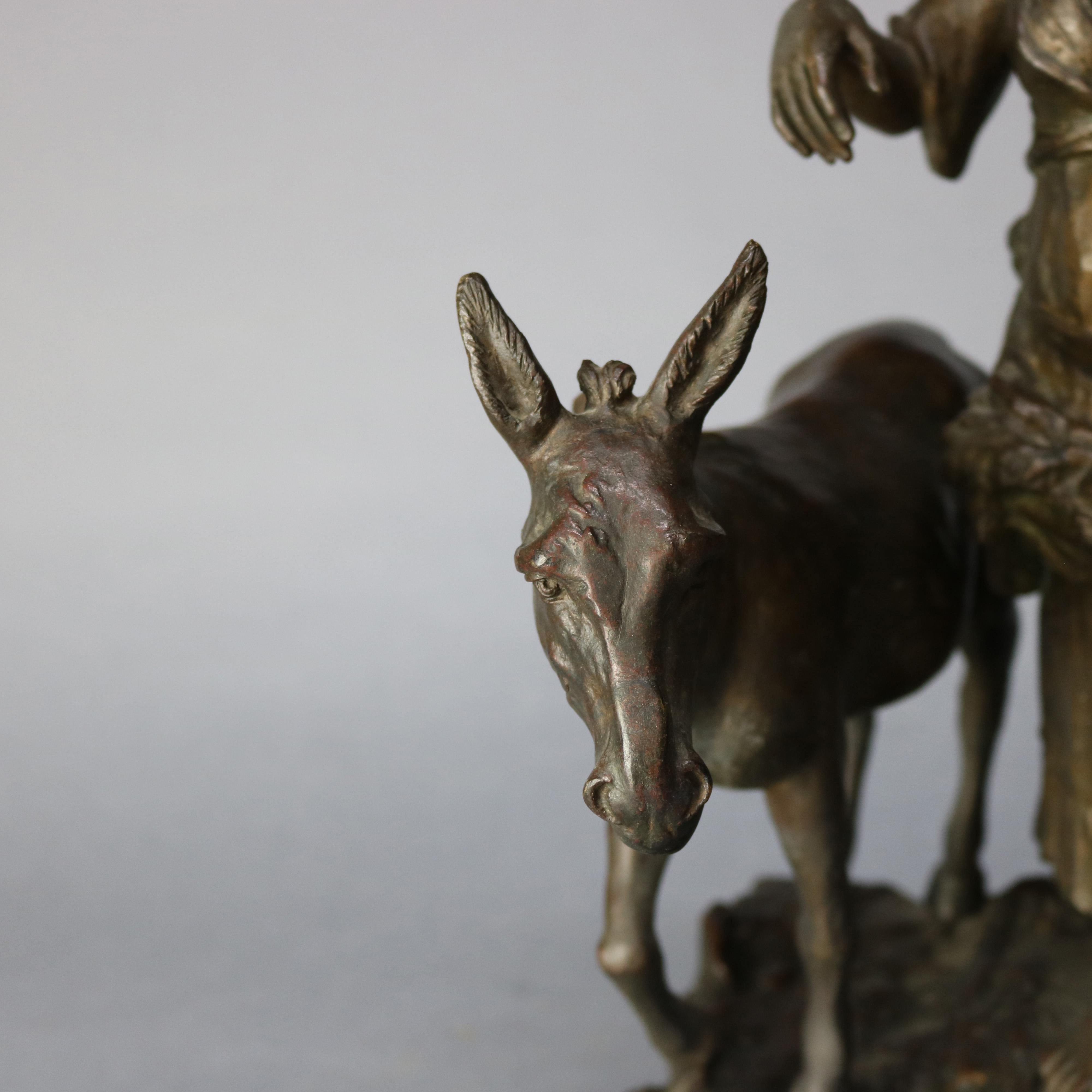 Antique Bronze Sculpture Grouping of Girl with Lamb and Donkey, 19th Century 3