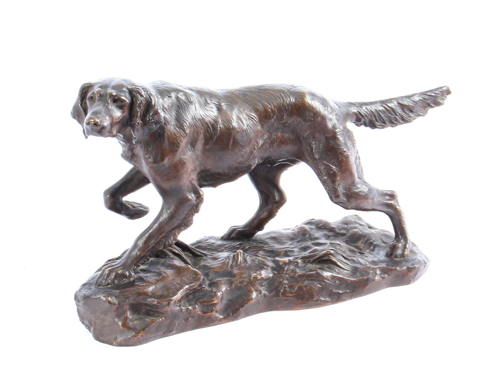Antique Bronze Sculpture Irish Setter Dog Hunting by H. Peyrol, 19th Century 3