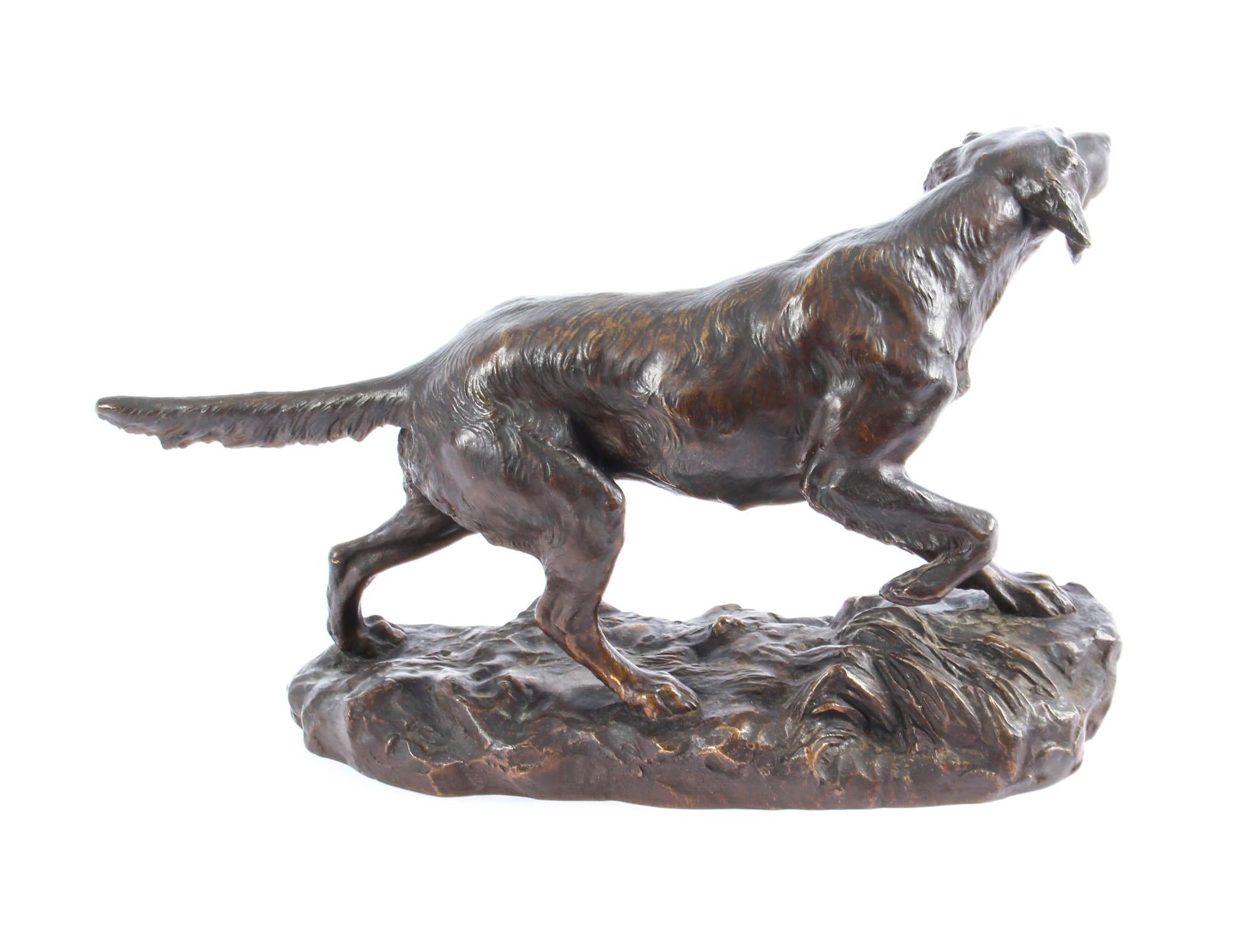 French Antique Bronze Sculpture Irish Setter Dog Hunting by H. Peyrol, 19th Century