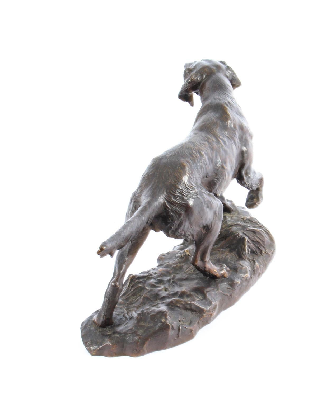 Antique Bronze Sculpture Irish Setter Dog Hunting by H. Peyrol, 19th Century In Good Condition In London, GB