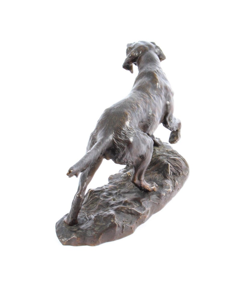 Antique Bronze Sculpture Irish Setter Dog Hunting by H. Peyrol, 19th