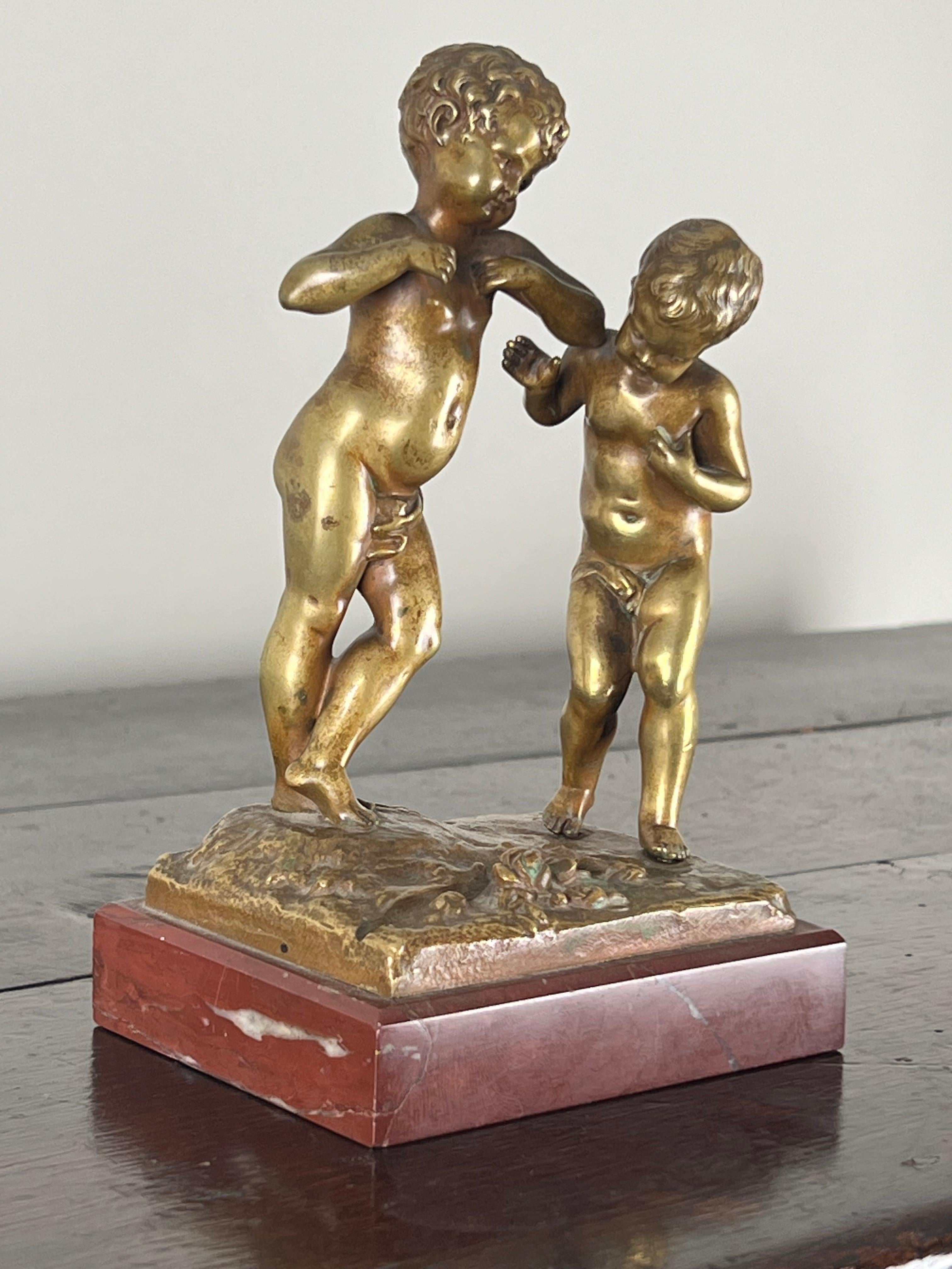 Neoclassical Antique Bronze Sculpture “Jeunes Garcons” by Louis Kley, French 1833-1911 For Sale