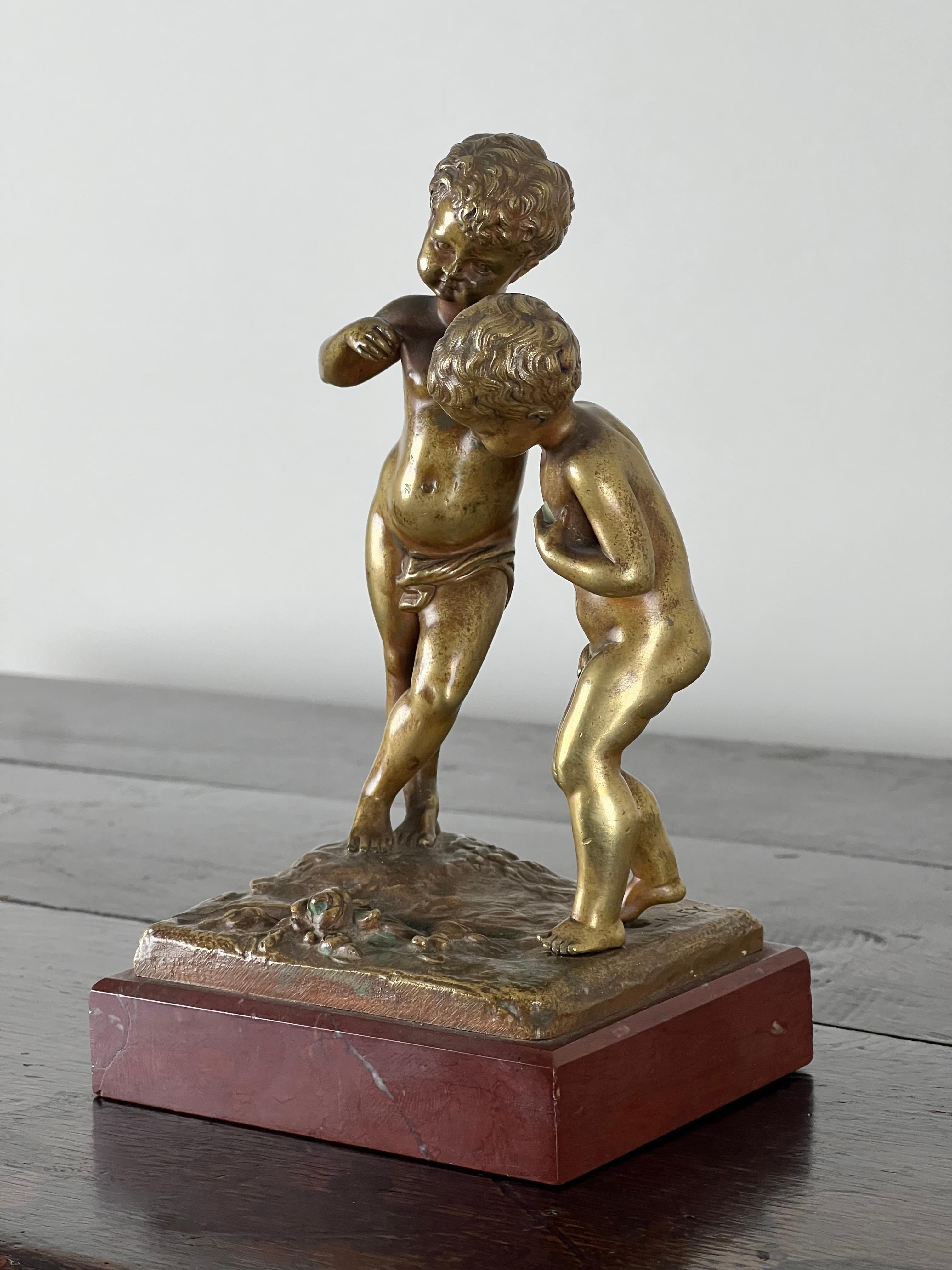 Antique Bronze Sculpture “Jeunes Garcons” by Louis Kley, French 1833-1911 In Good Condition For Sale In Westfield, MA