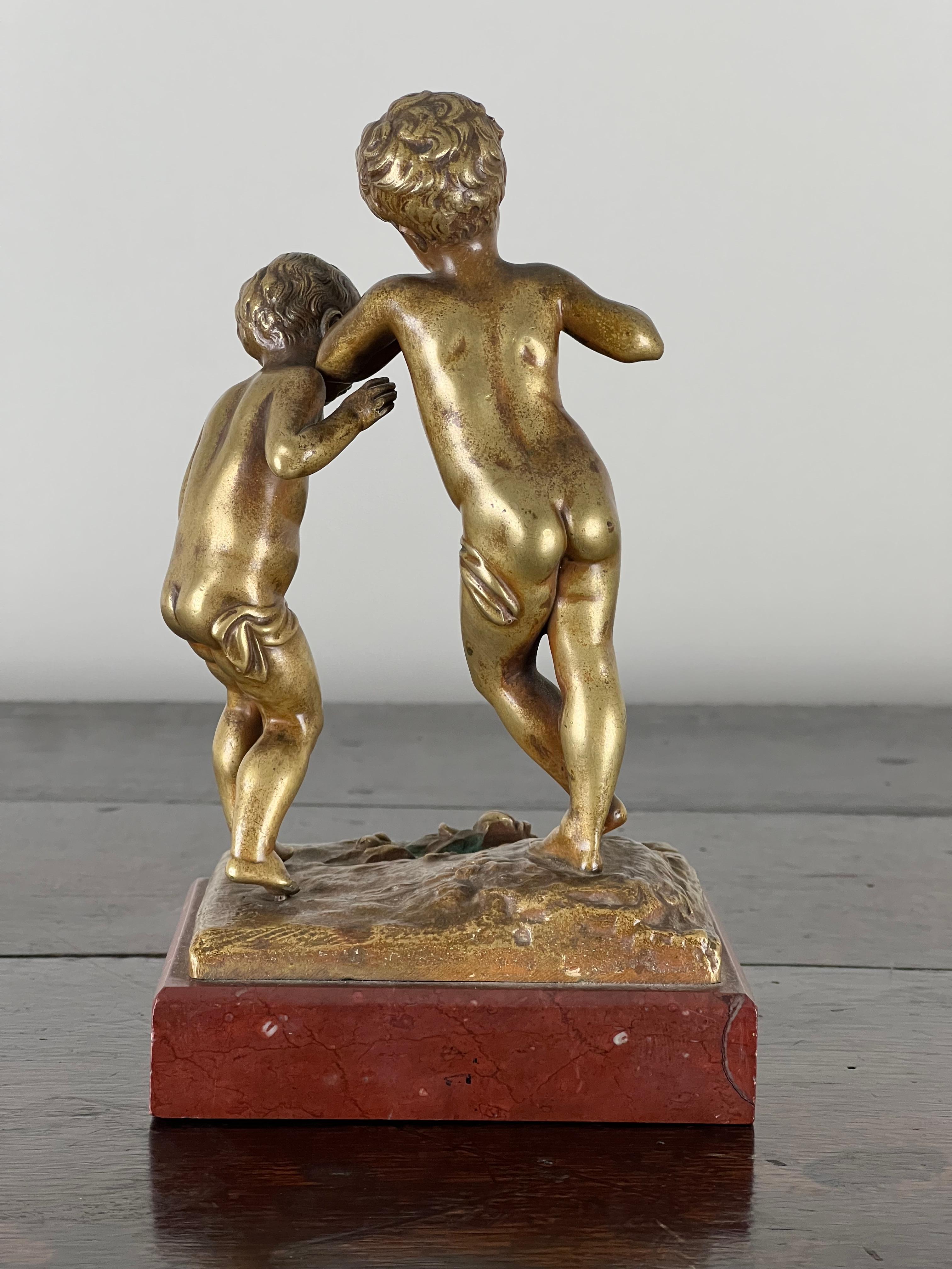 19th Century Antique Bronze Sculpture “Jeunes Garcons” by Louis Kley, French 1833-1911 For Sale
