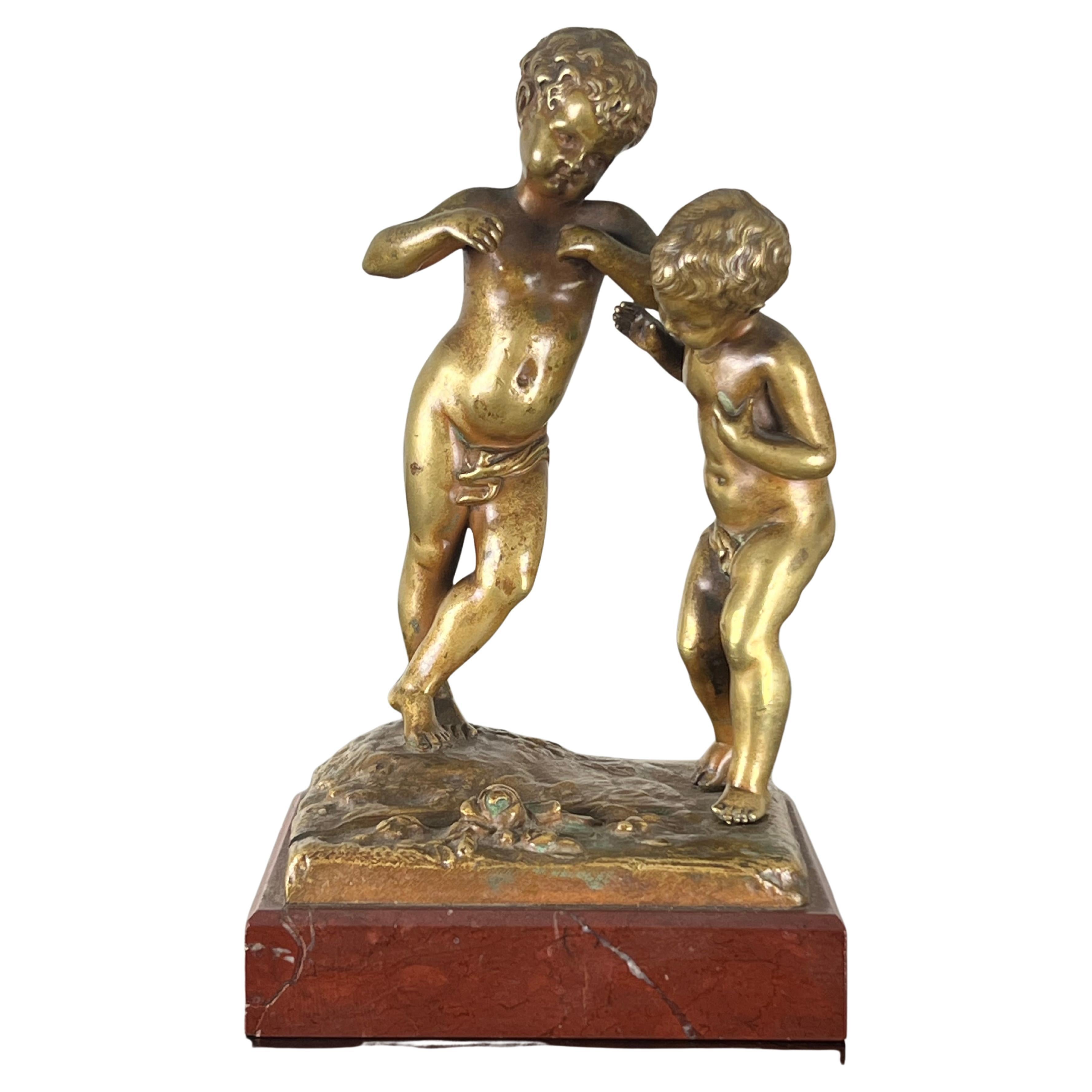 Antique Bronze Sculpture “Jeunes Garcons” by Louis Kley, French 1833-1911