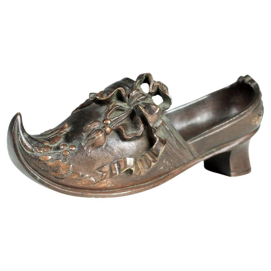 Antique Bronze Sculpture, Jewelry Tray, French Shoe, Late 19th Century, France For Sale