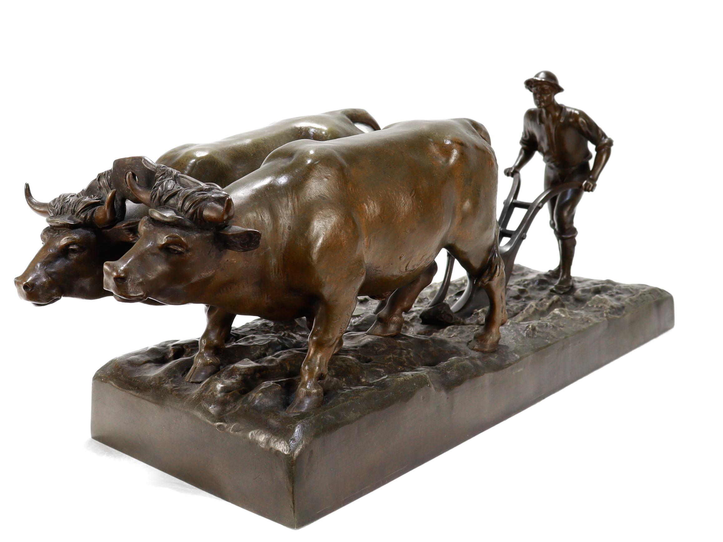 Sculpture ancienne d'un fermier pliant avec deux chèvres par Marcel Debut en vente 5