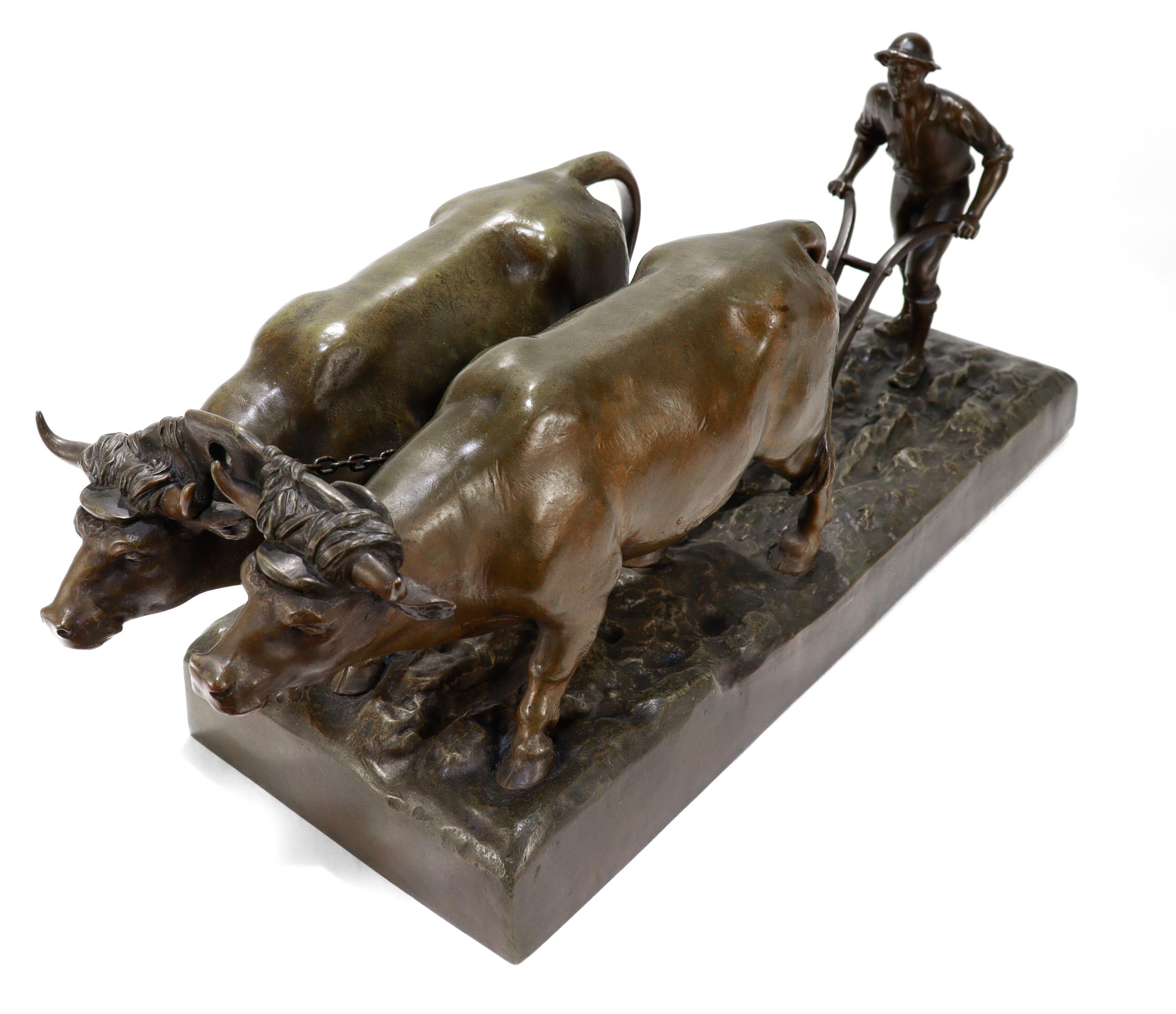Sculpture ancienne d'un fermier pliant avec deux chèvres par Marcel Debut en vente 8