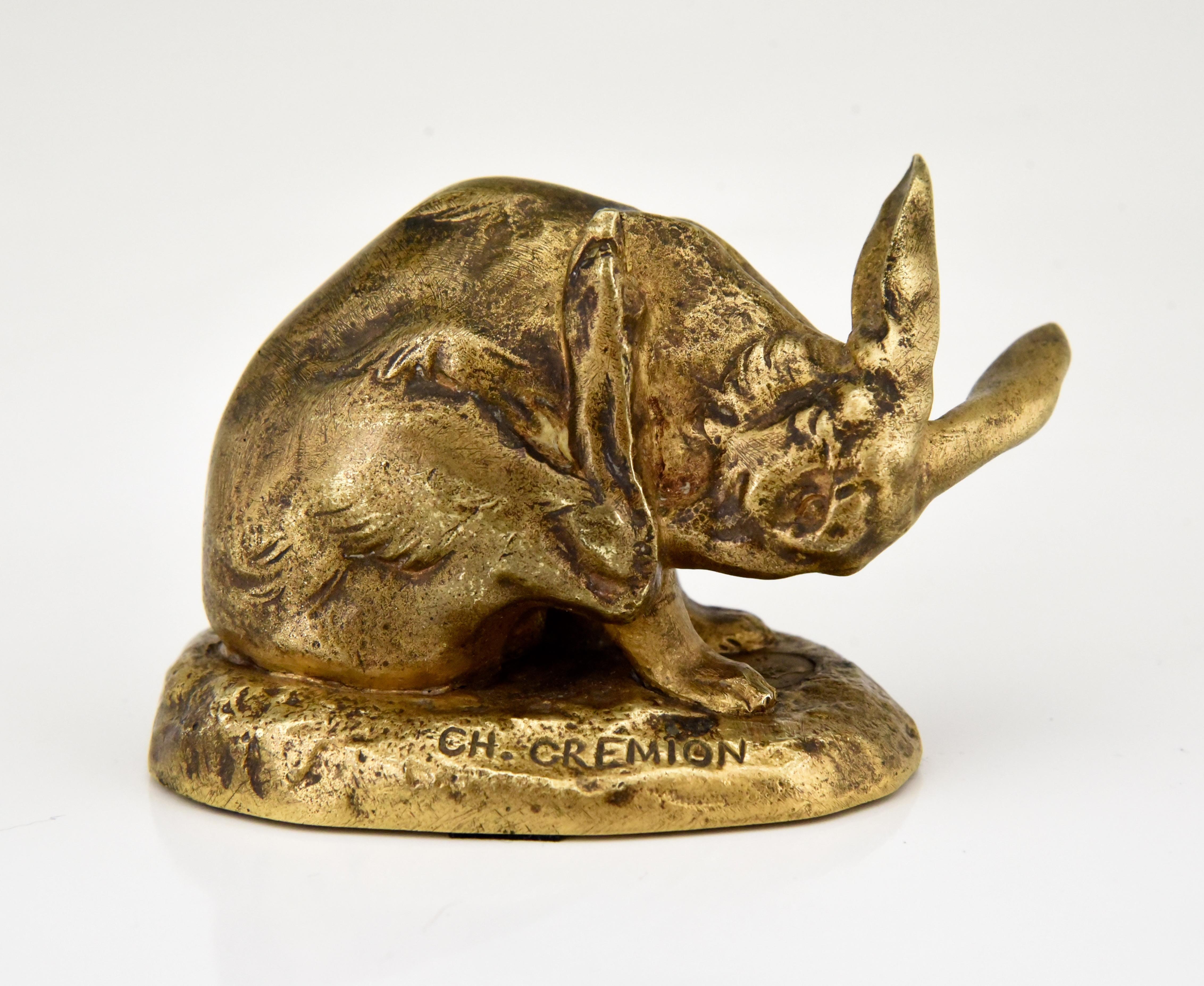 Antique Bronze Sculpture of a Hare Washing Charles Gremion, France, 1900 4