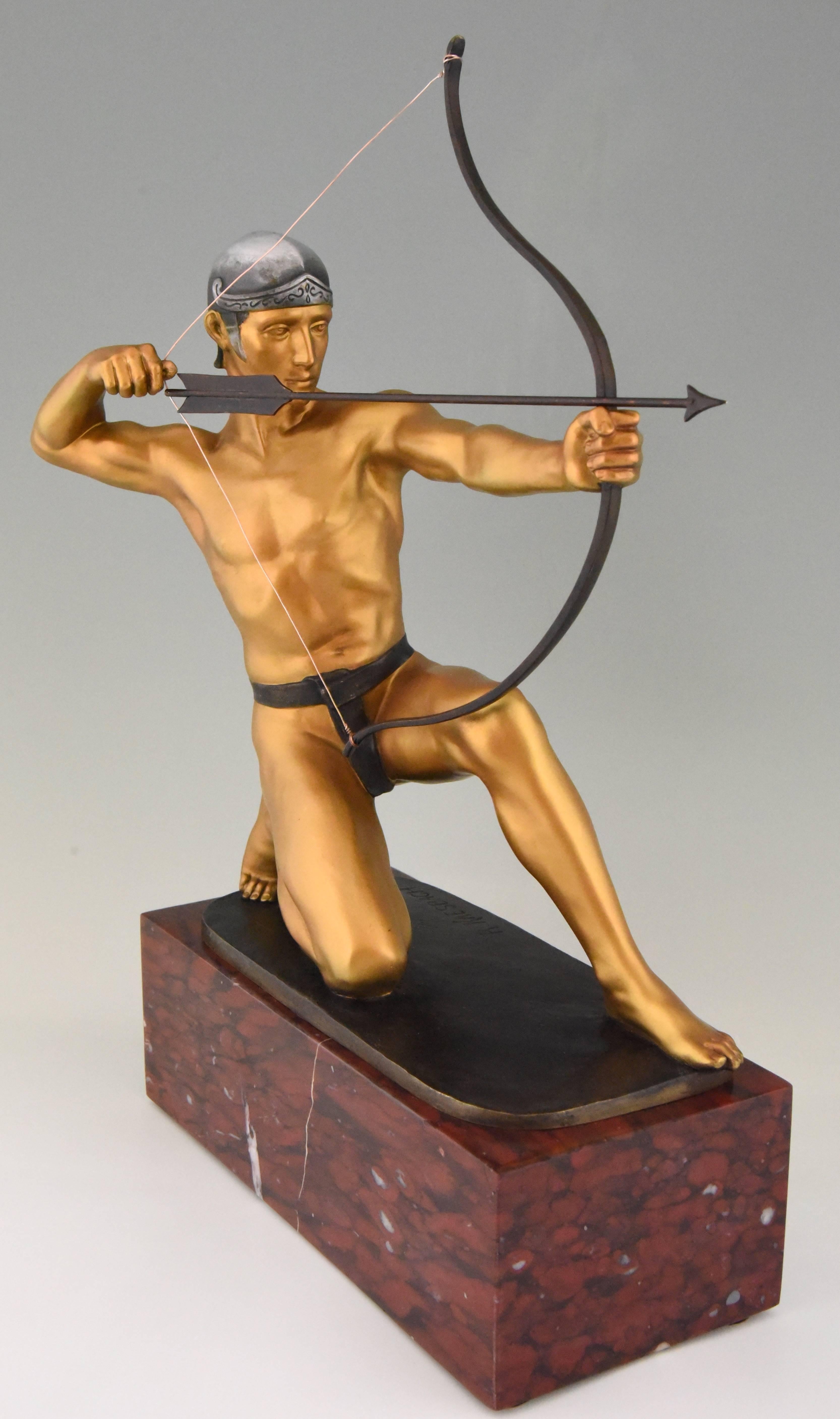 Romantic Antique Bronze Sculpture of a Male Nude Archer by Rudolf Kaesbach  1900