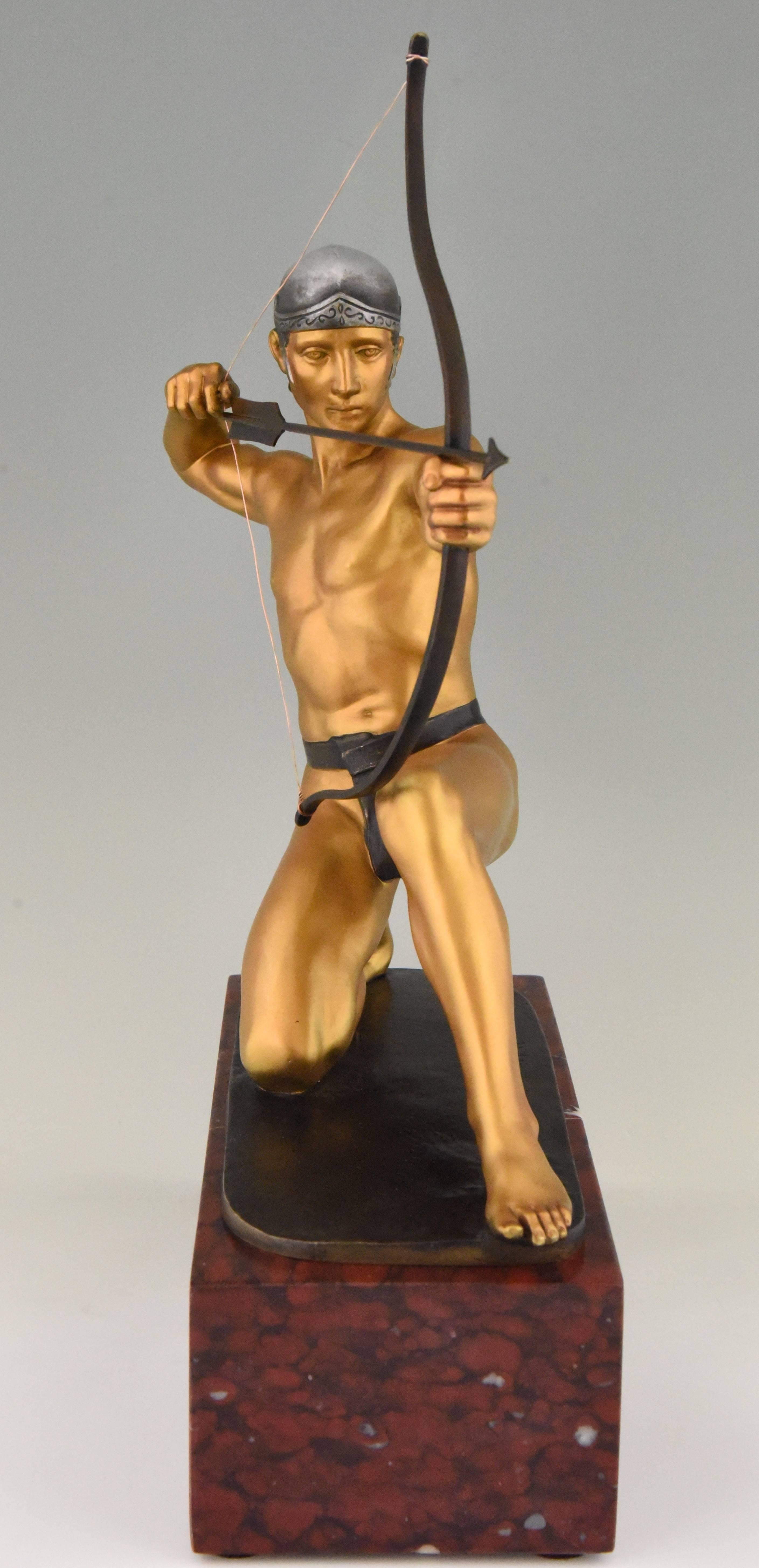 German Antique Bronze Sculpture of a Male Nude Archer by Rudolf Kaesbach  1900