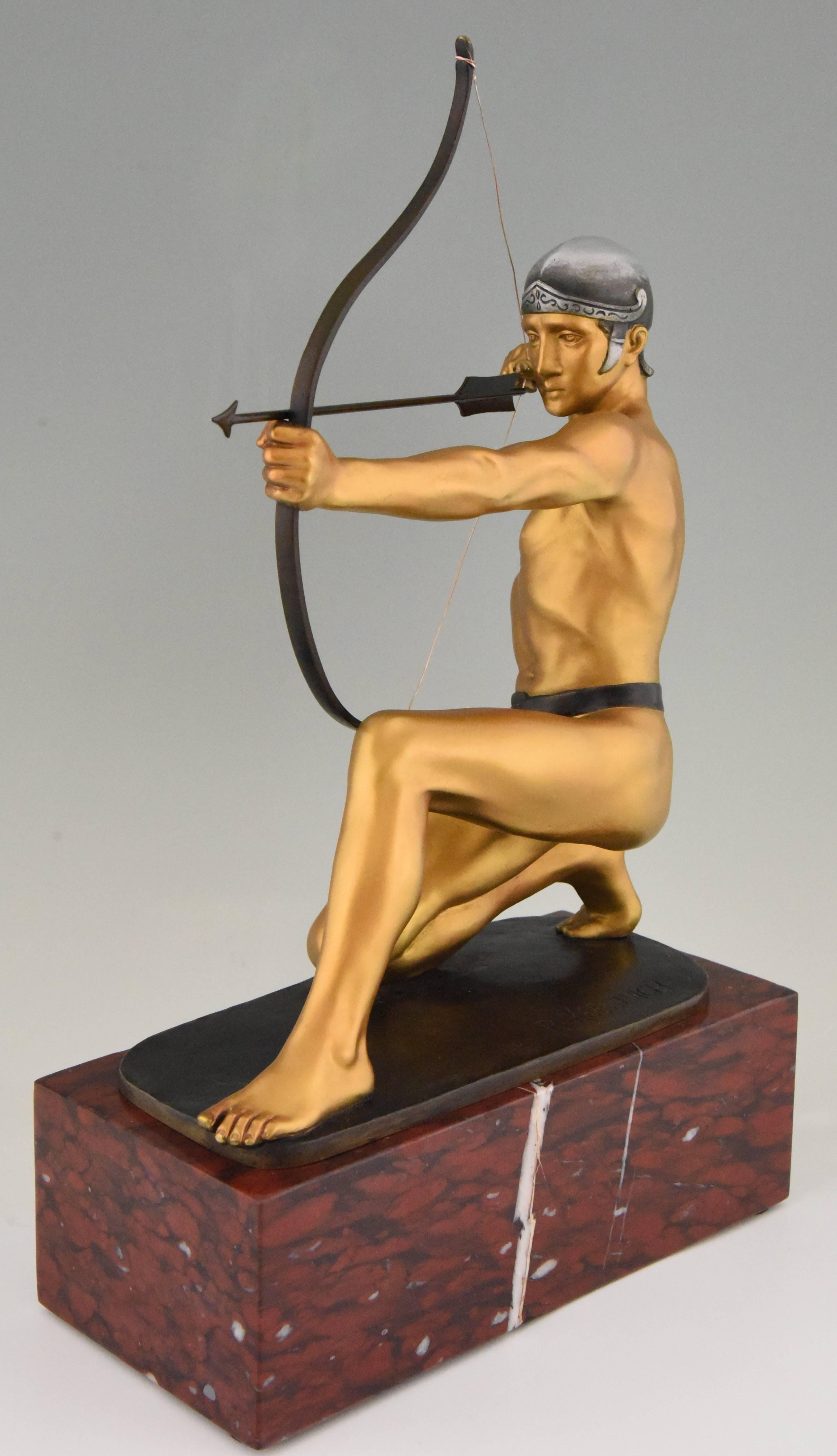 Patinated Antique Bronze Sculpture of a Male Nude Archer by Rudolf Kaesbach  1900
