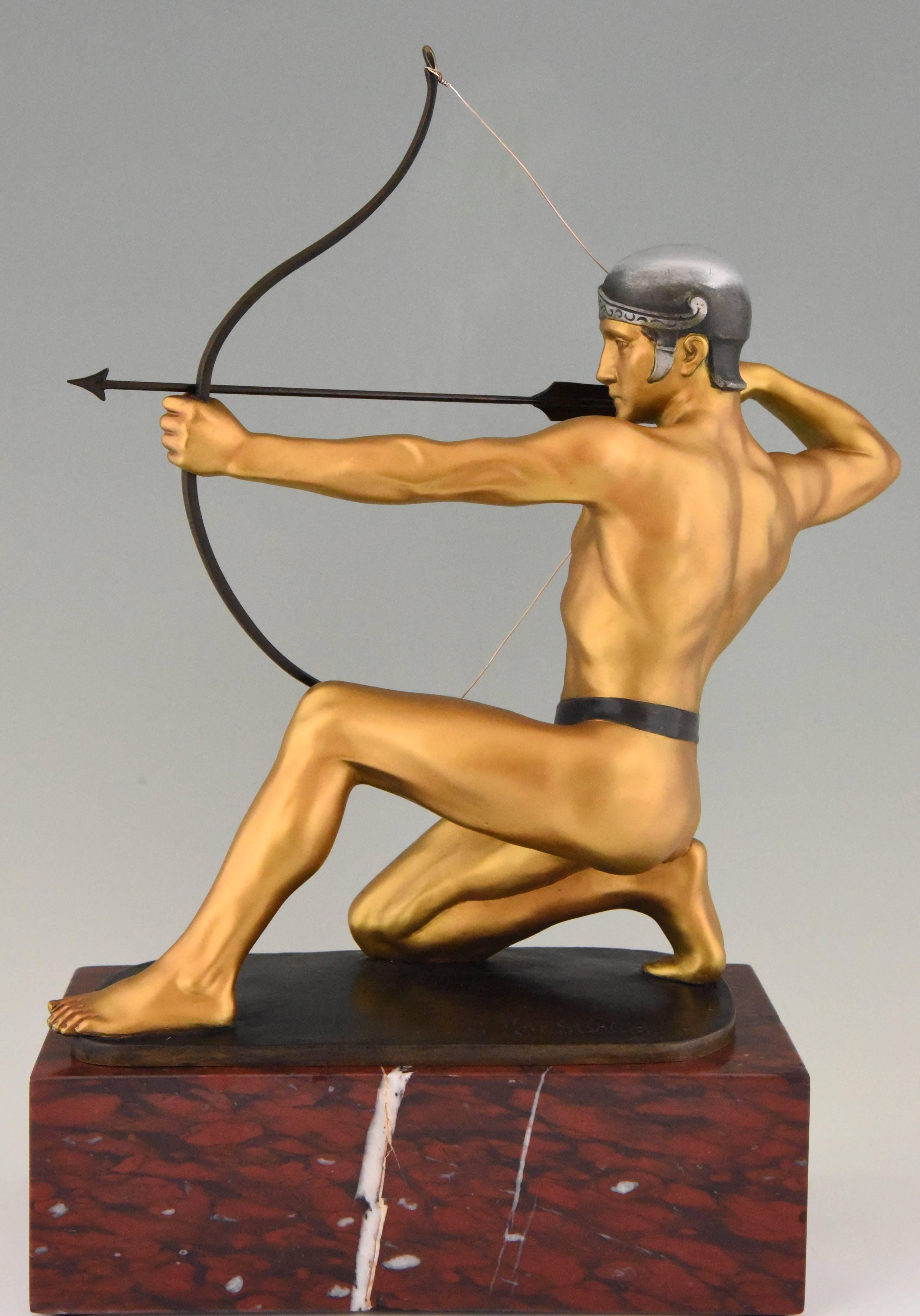 Antique Bronze Sculpture of a Male Nude Archer by Rudolf Kaesbach  1900 In Good Condition In Antwerp, BE