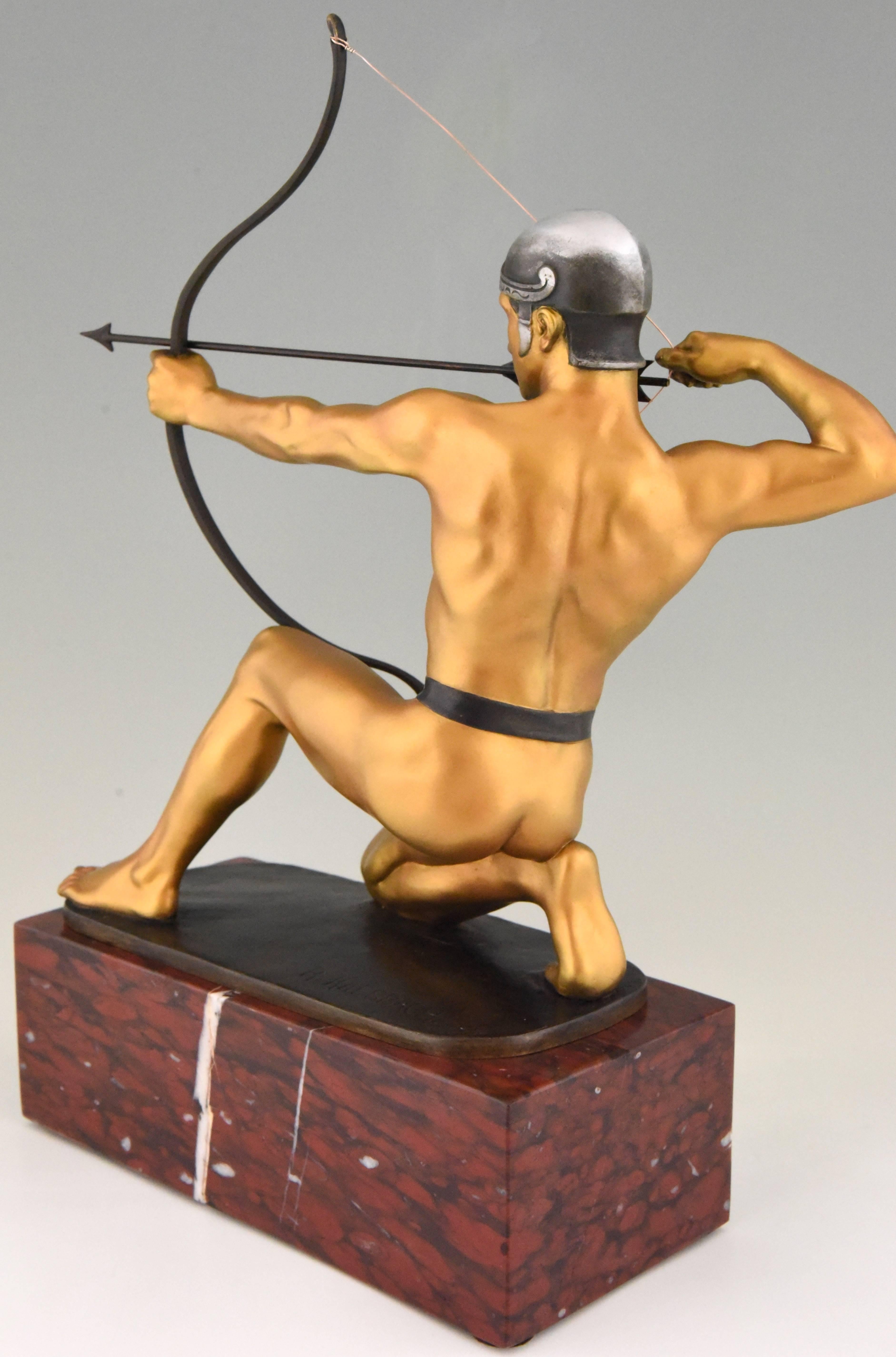 20th Century Antique Bronze Sculpture of a Male Nude Archer by Rudolf Kaesbach  1900