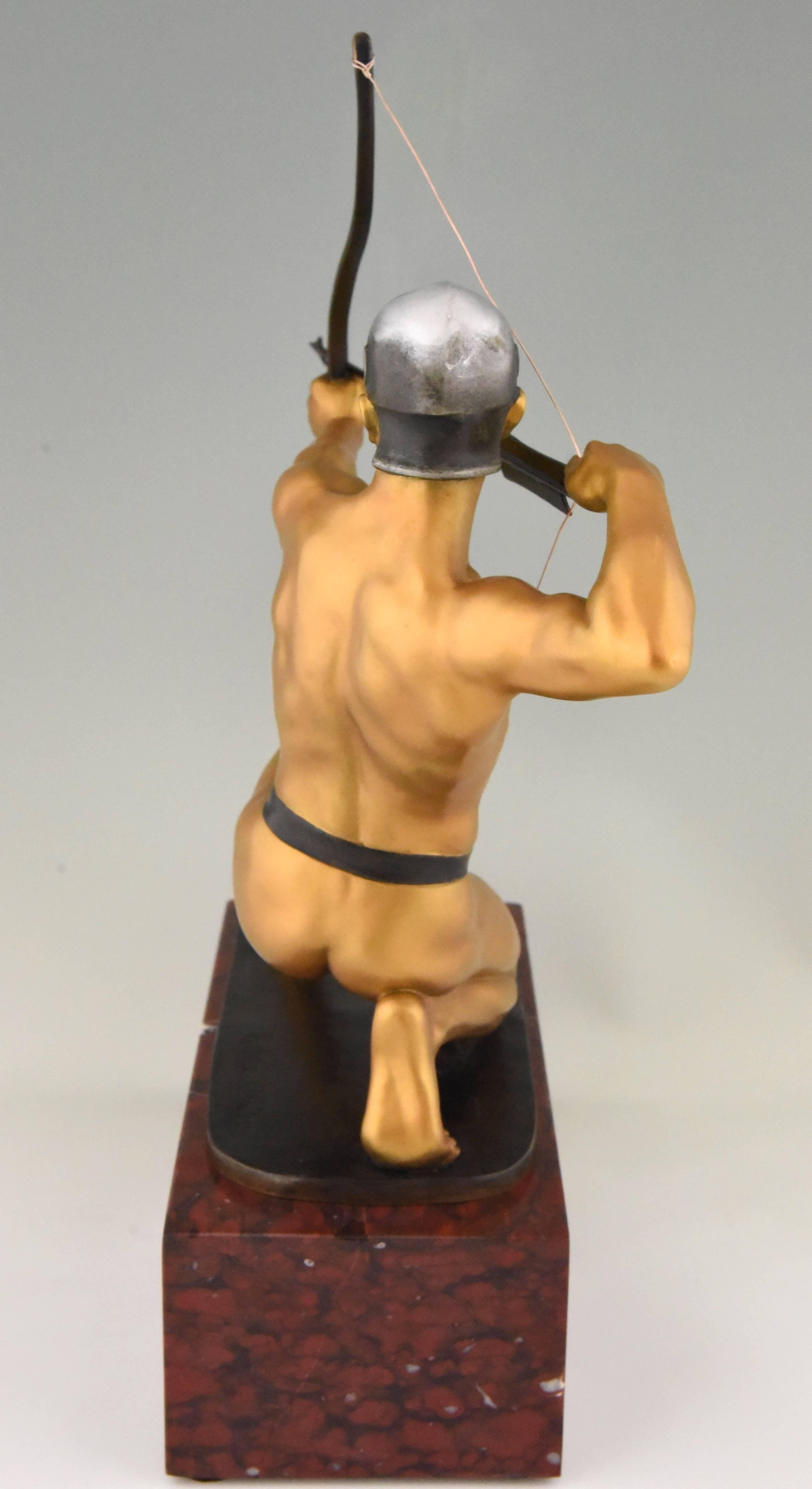 Marble Antique Bronze Sculpture of a Male Nude Archer by Rudolf Kaesbach  1900