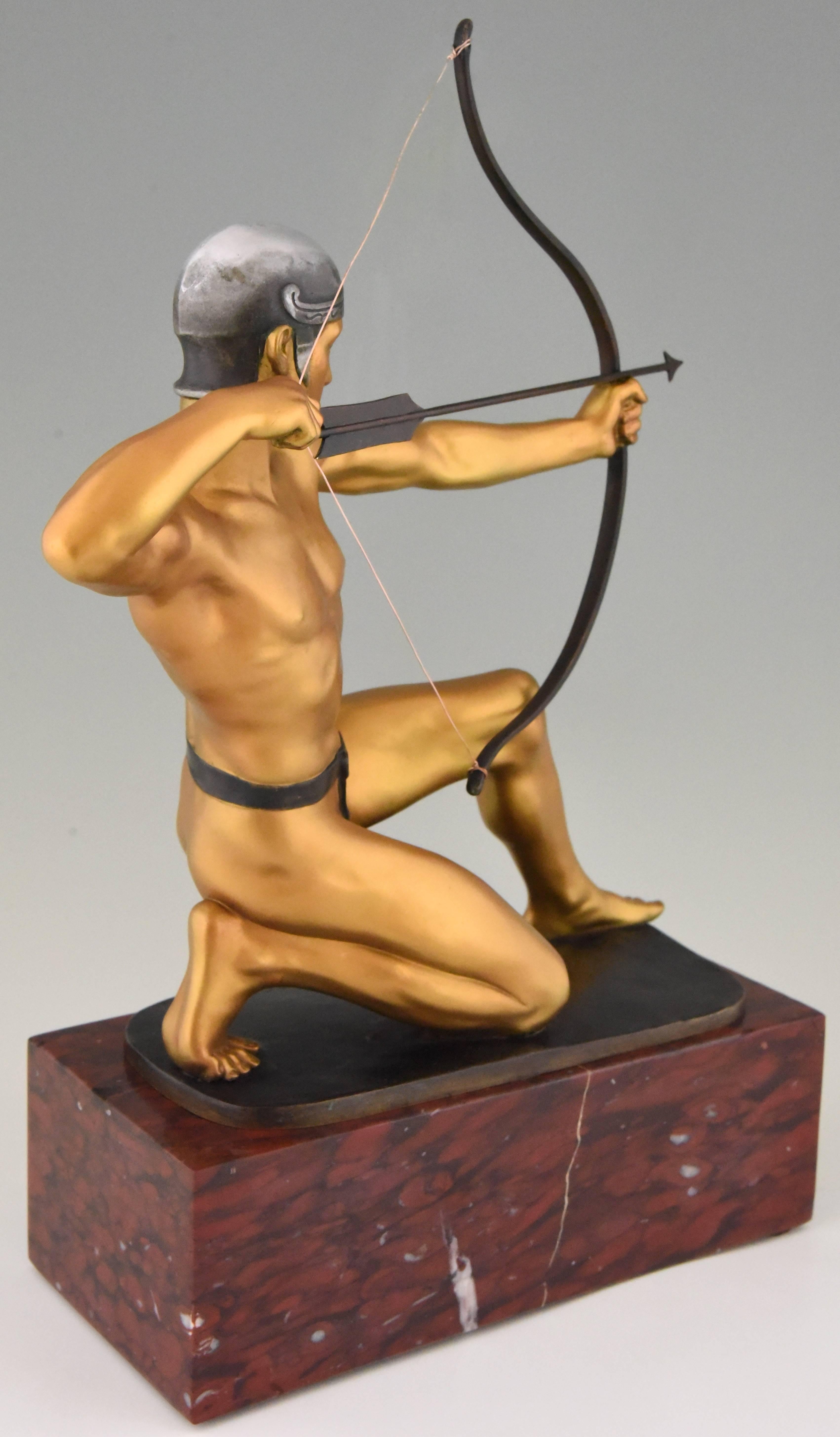 Antique Bronze Sculpture of a Male Nude Archer by Rudolf Kaesbach  1900 1
