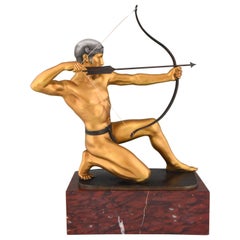 Antique Bronze Sculpture of a Male Nude Archer by Rudolf Kaesbach  1900