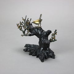 Antike Bronze-Skulptur eines Baumes & Vogel C1900