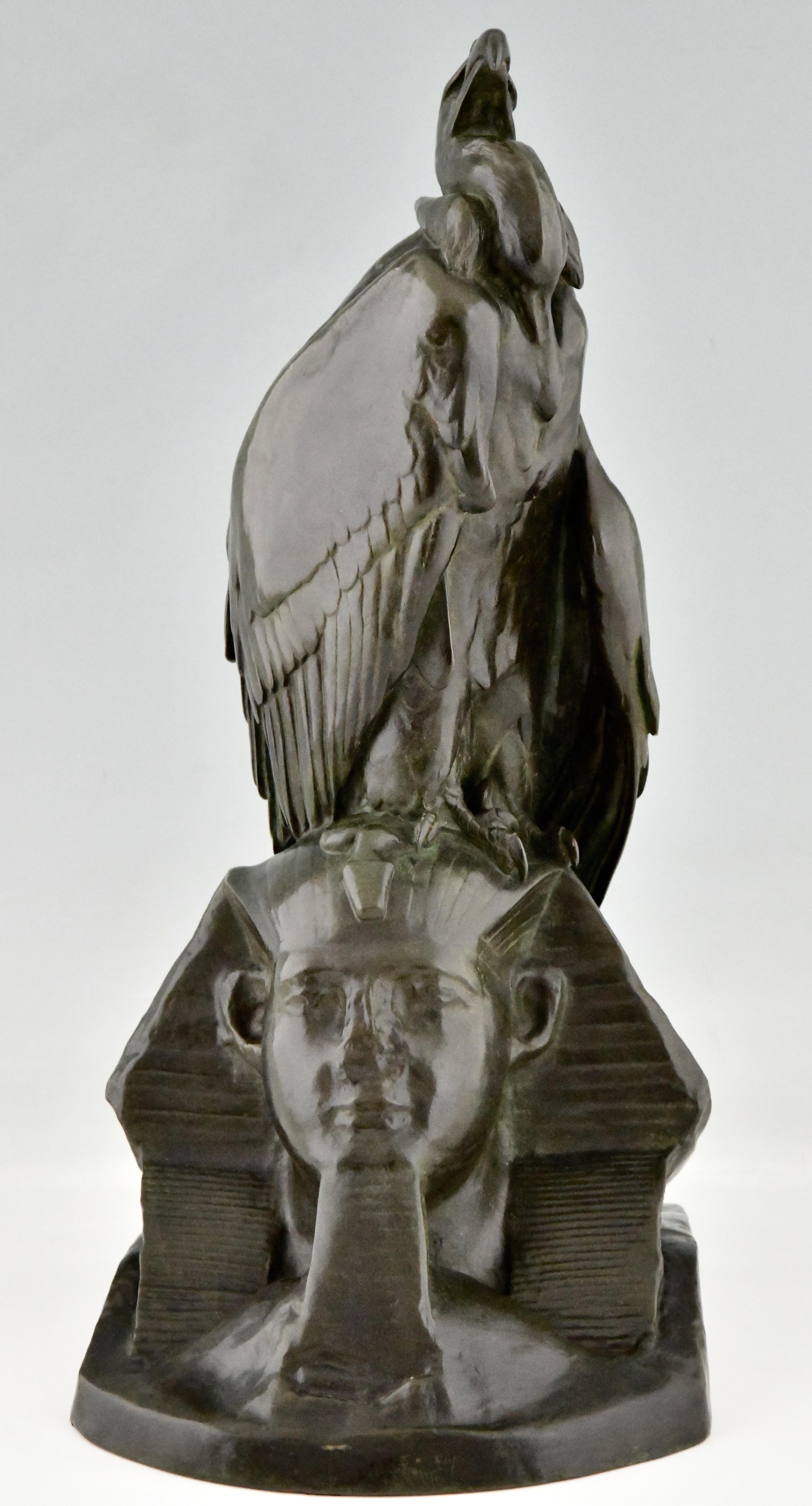 Antique bronze sculpture of a vulture on a sphinx by Cain, France 1851. 2