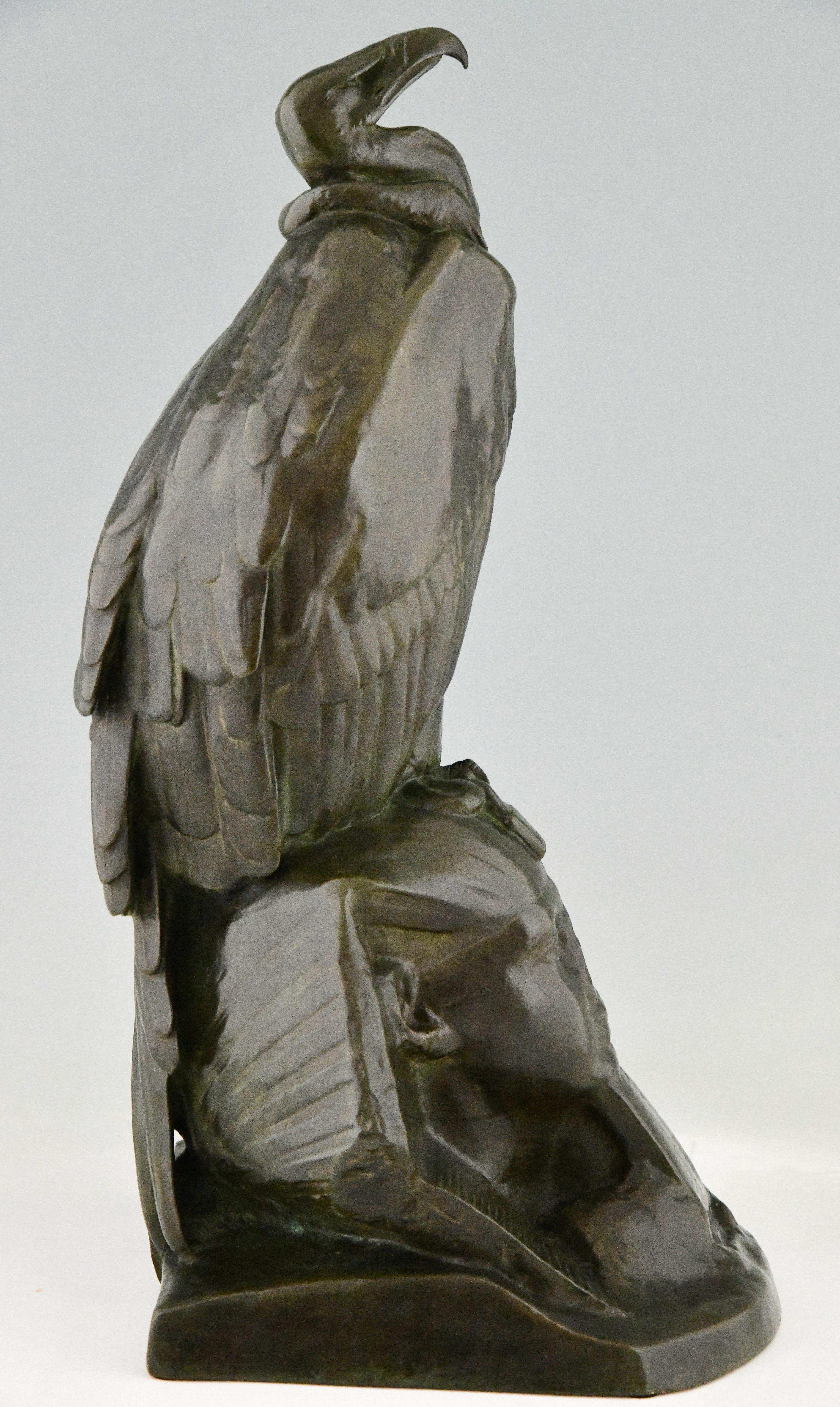 Neoclassical Antique bronze sculpture of a vulture on a sphinx by Cain, France 1851.