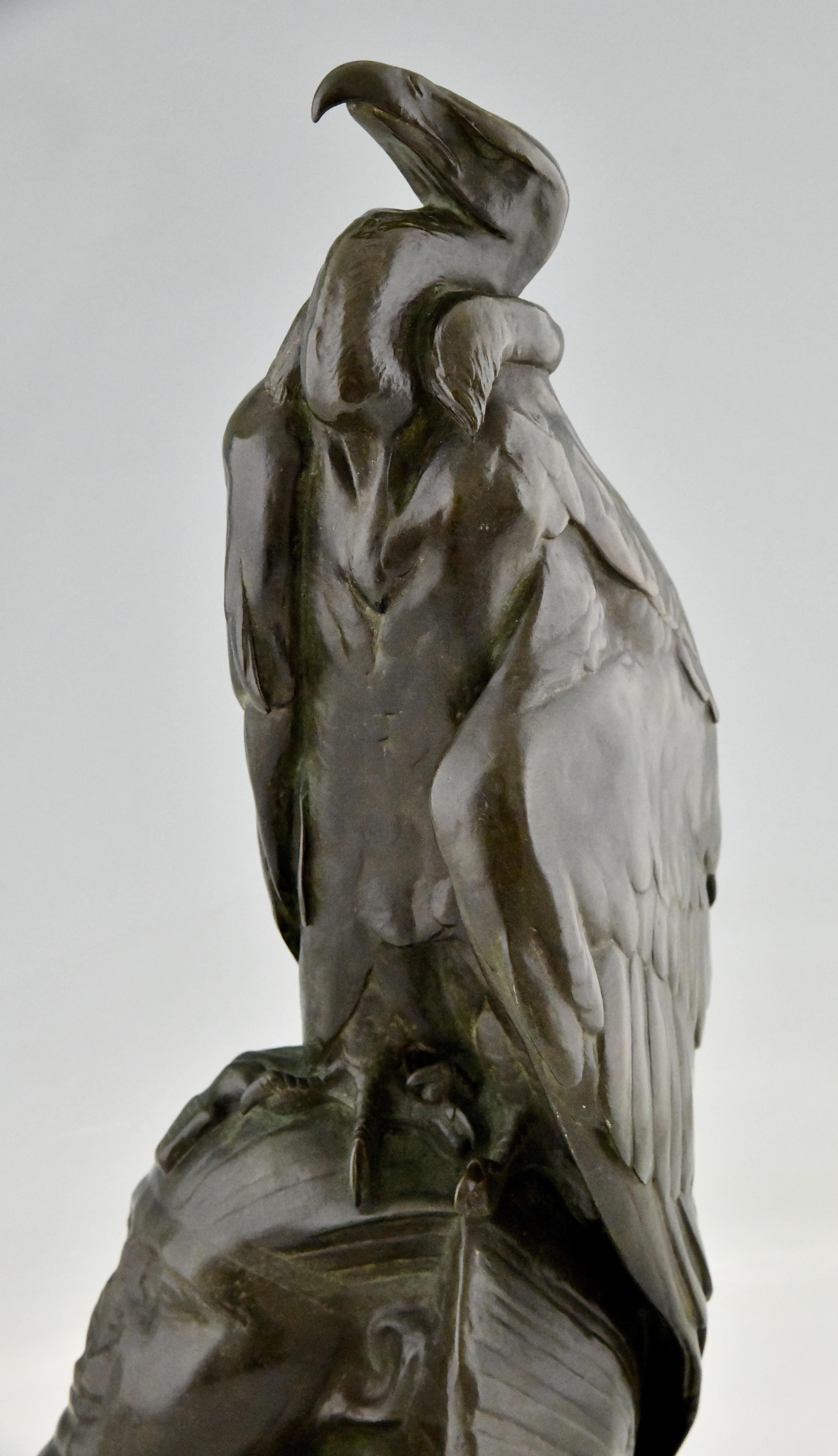 French Antique bronze sculpture of a vulture on a sphinx by Cain, France 1851.