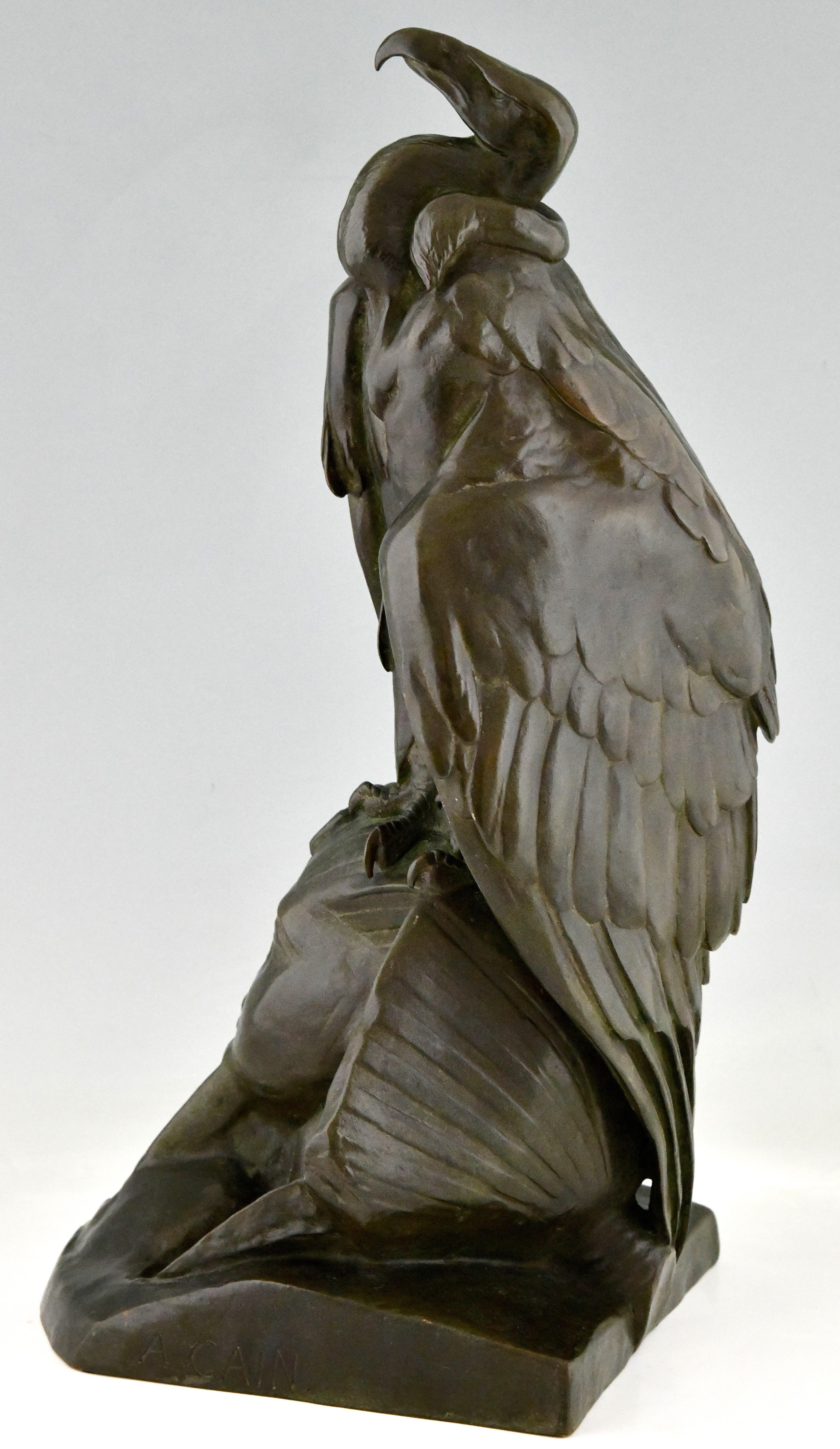 19th Century Antique bronze sculpture of a vulture on a sphinx by Cain, France 1851.