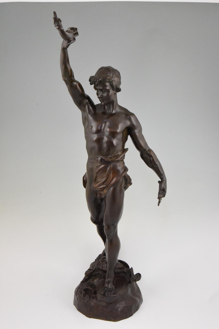 Belle Époque Antique bronze sculpture of Aladdin and the magic lamp by Marcel Debut  For Sale