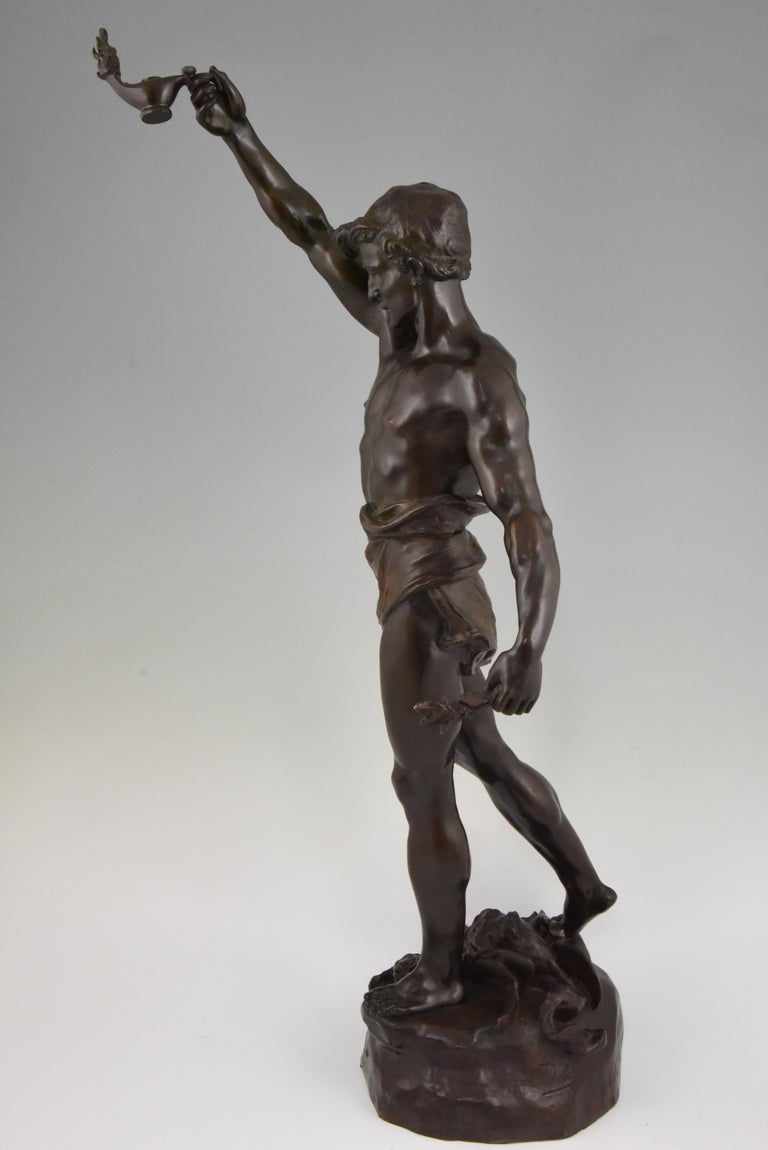 Bronze Antique bronze sculpture of Aladdin and the magic lamp by Marcel Debut  For Sale