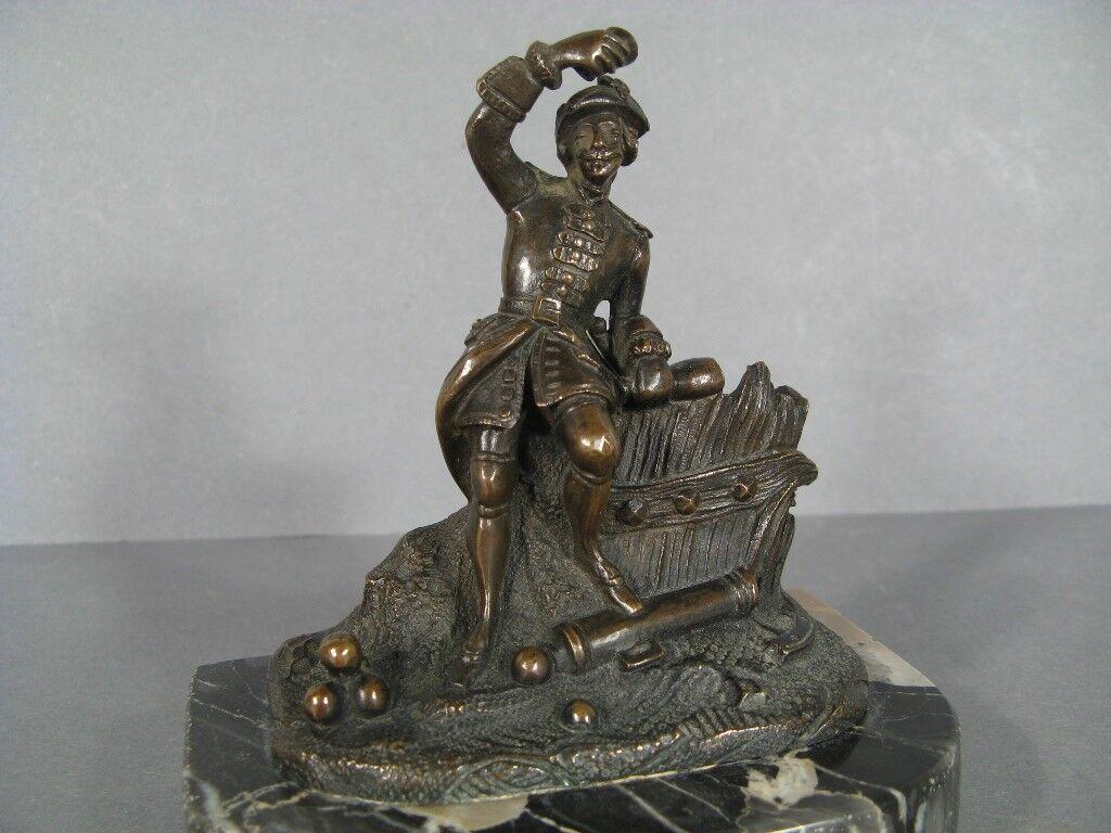 Escultura antigua de bronce de un cañonero del Antiguo Régimen -1Y80 Imperio