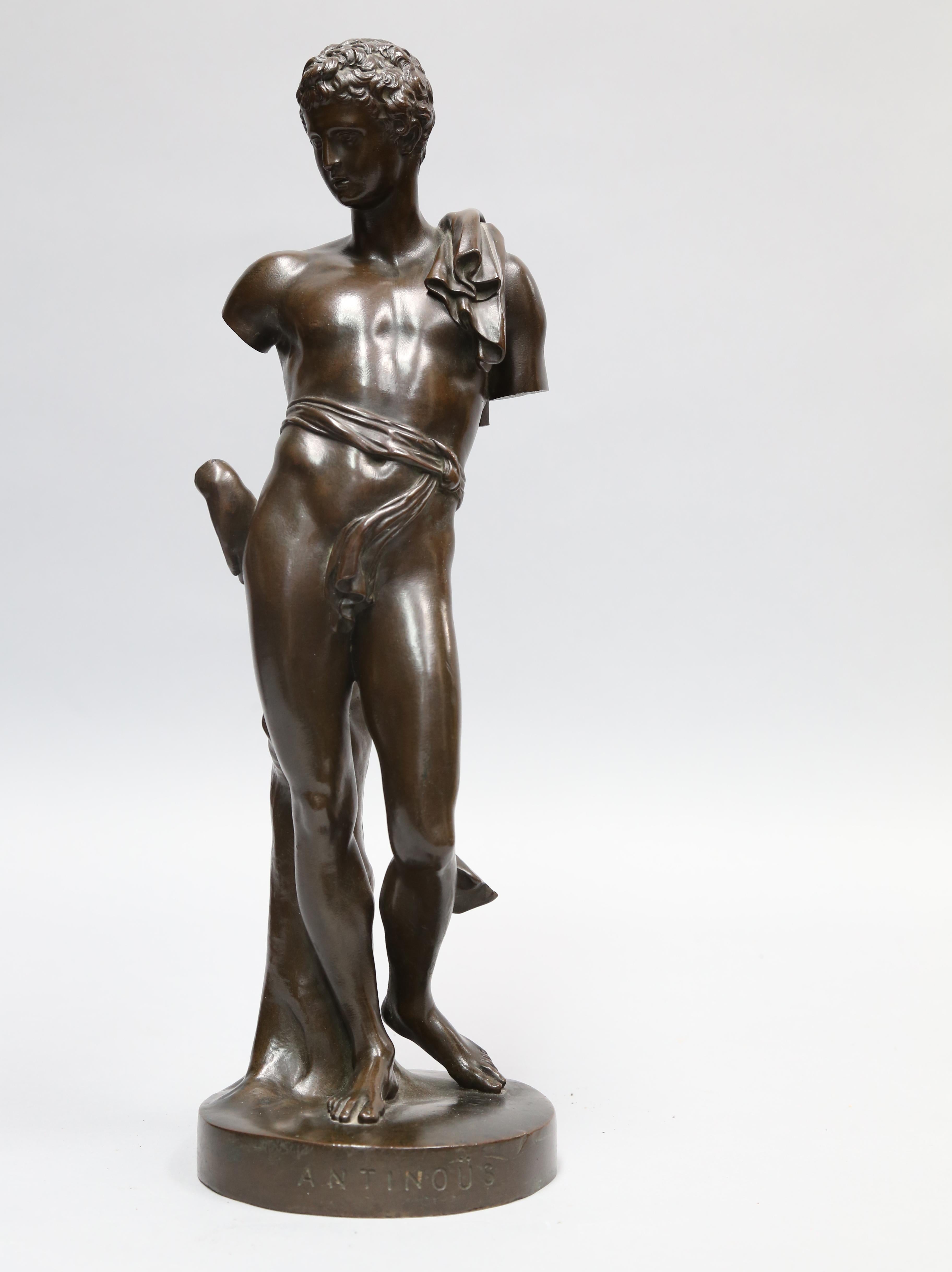 Patinated Antique Bronze Sculpture of Antinous of Belvedere, 19th Century, Italian For Sale