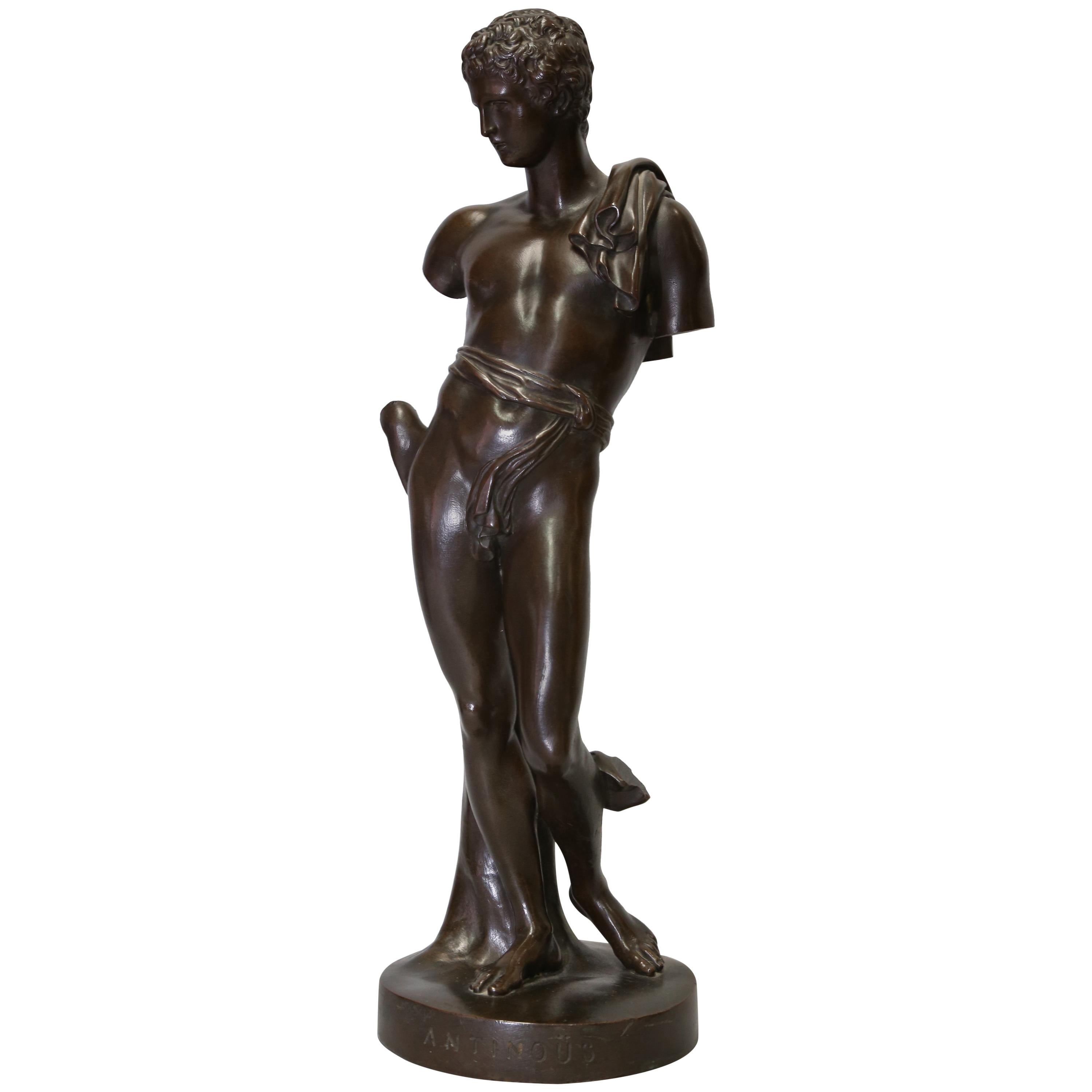 Sculpture antique en bronze d'Antinoüs du Belvedere, 19e siècle, Italie