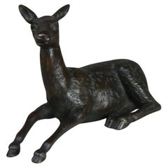 Sculpture ancienne de cerf (de cheval ou de faon) en bronze sur socle en marbre C1900