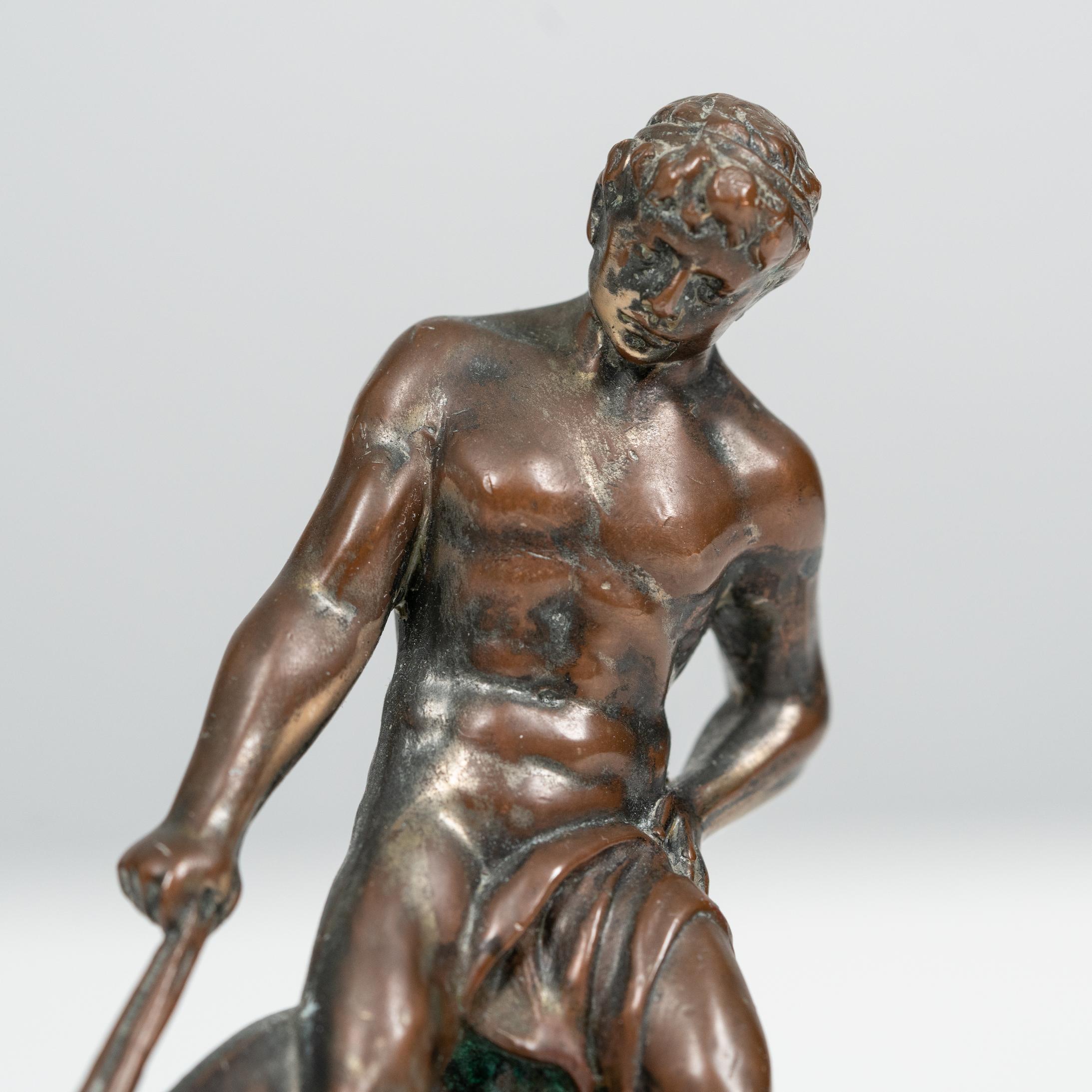Neoclassical Antique Bronze Sculpture of Man with Panther For Sale