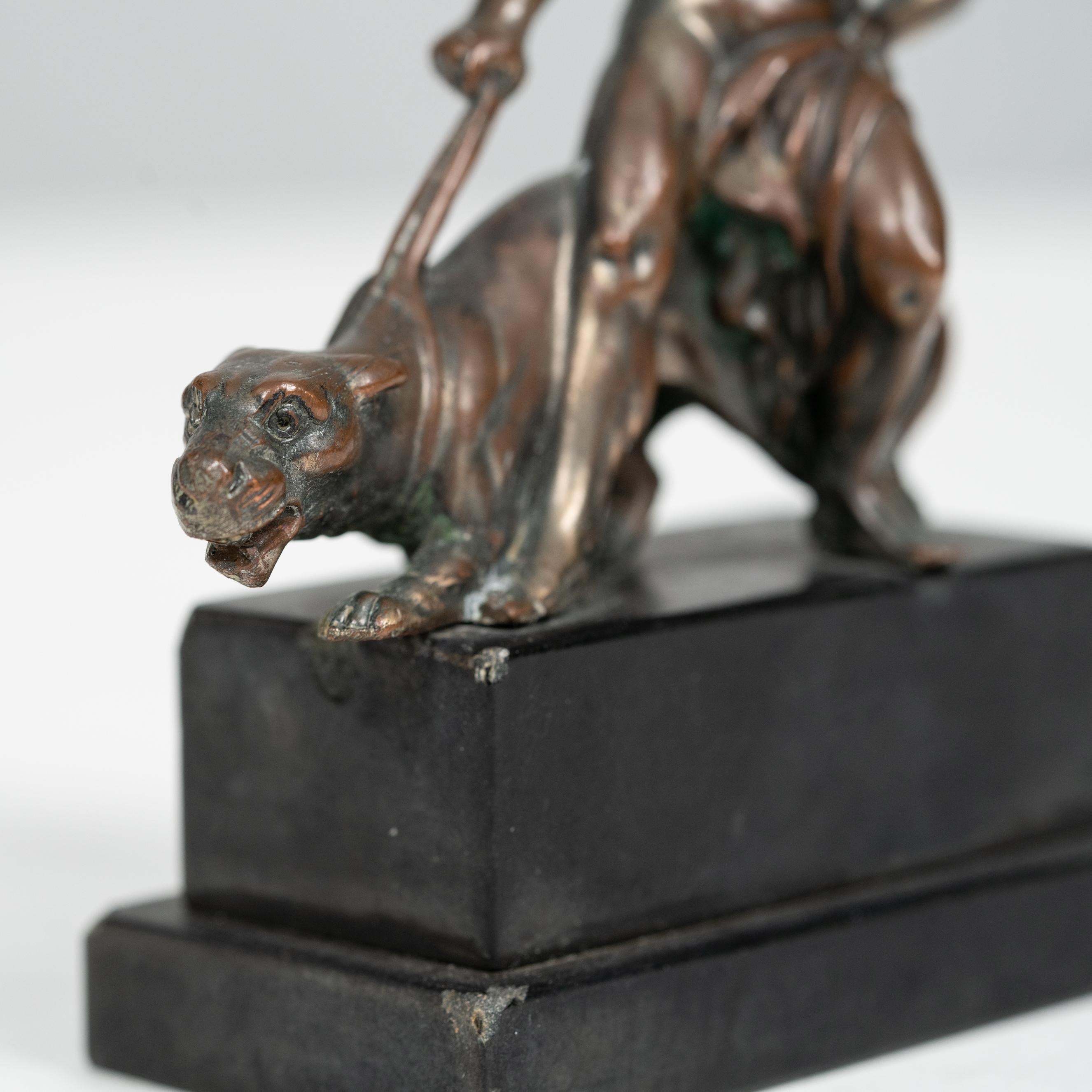 Antique Bronze Sculpture of Man with Panther In Good Condition For Sale In Hudson, NY