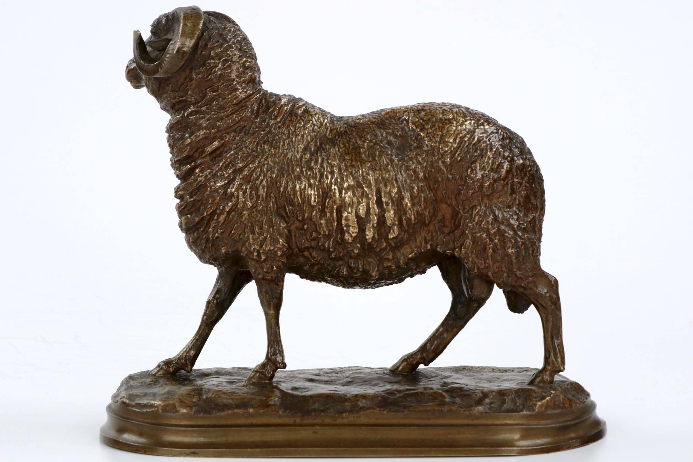 French Antique Bronze Sculpture of Ram by Isidore Bonheur & Peyrol Foundry, circa 1870
