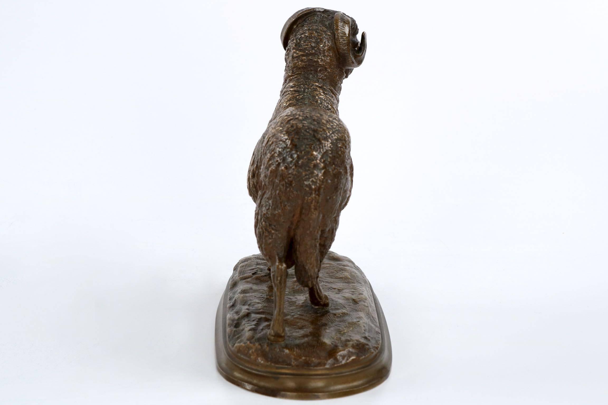 Patinated Antique Bronze Sculpture of Ram by Isidore Bonheur & Peyrol Foundry, circa 1870
