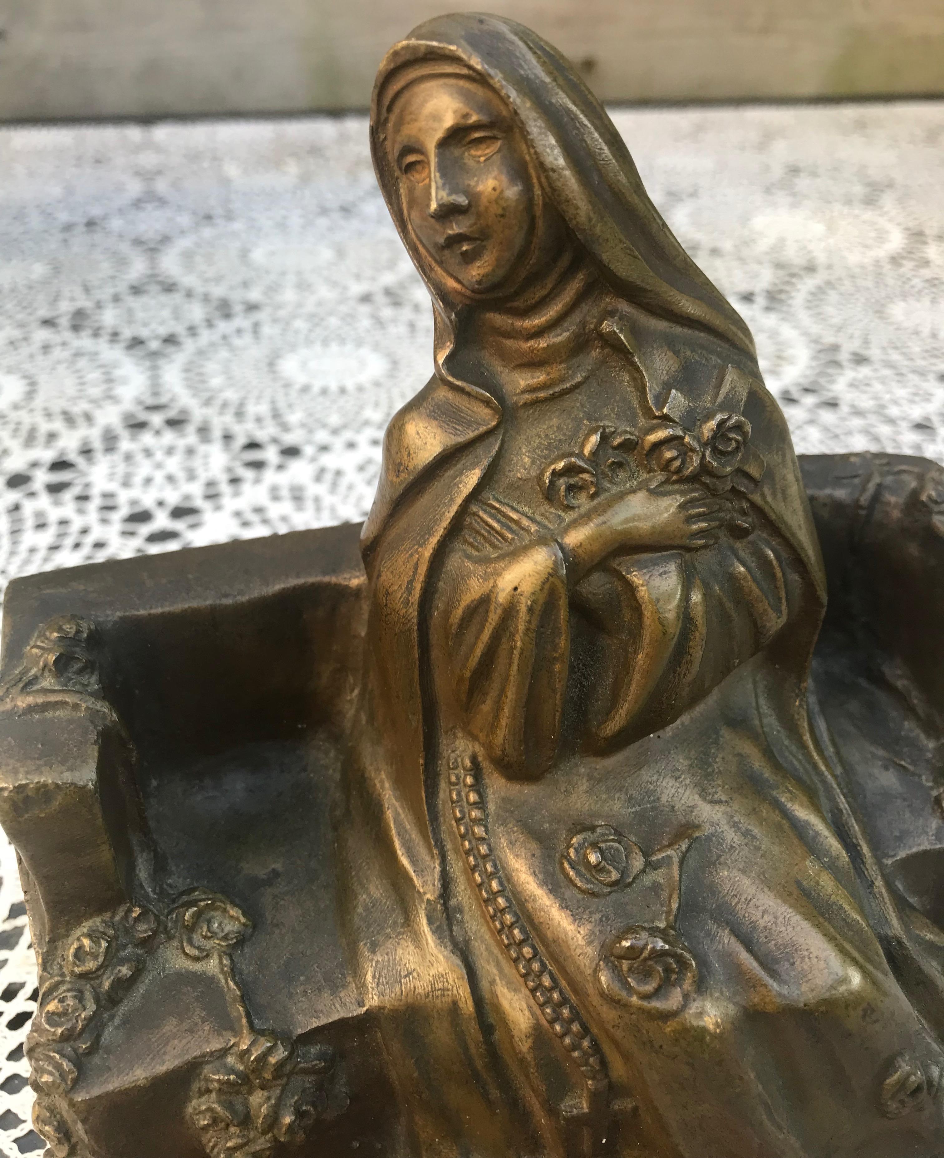 Gothic Revival Antique Bronze Sculpture of Saint Theresia of Lisieux by Russian Serge Zelikson