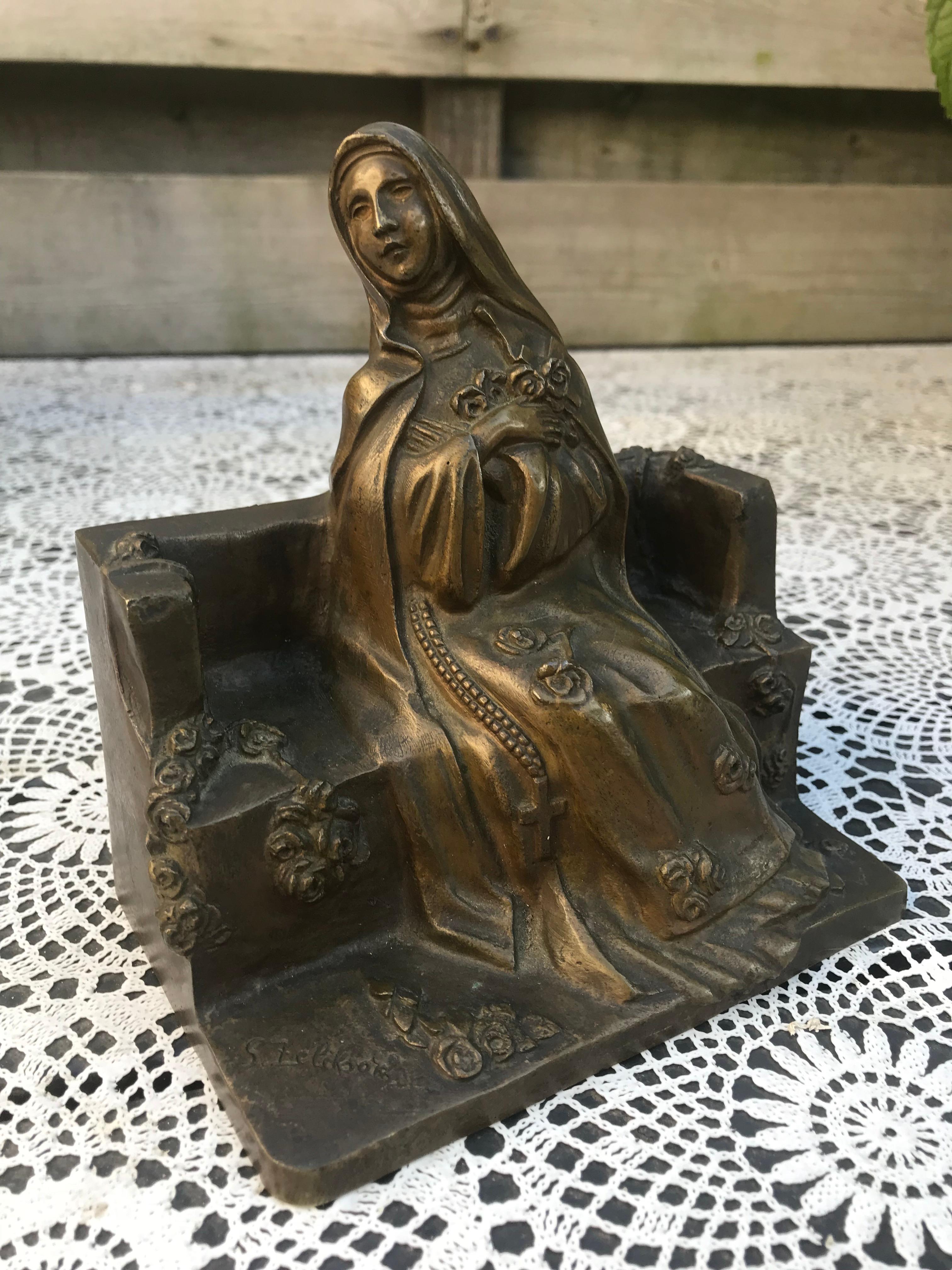 Hand-Crafted Antique Bronze Sculpture of Saint Theresia of Lisieux by Russian Serge Zelikson
