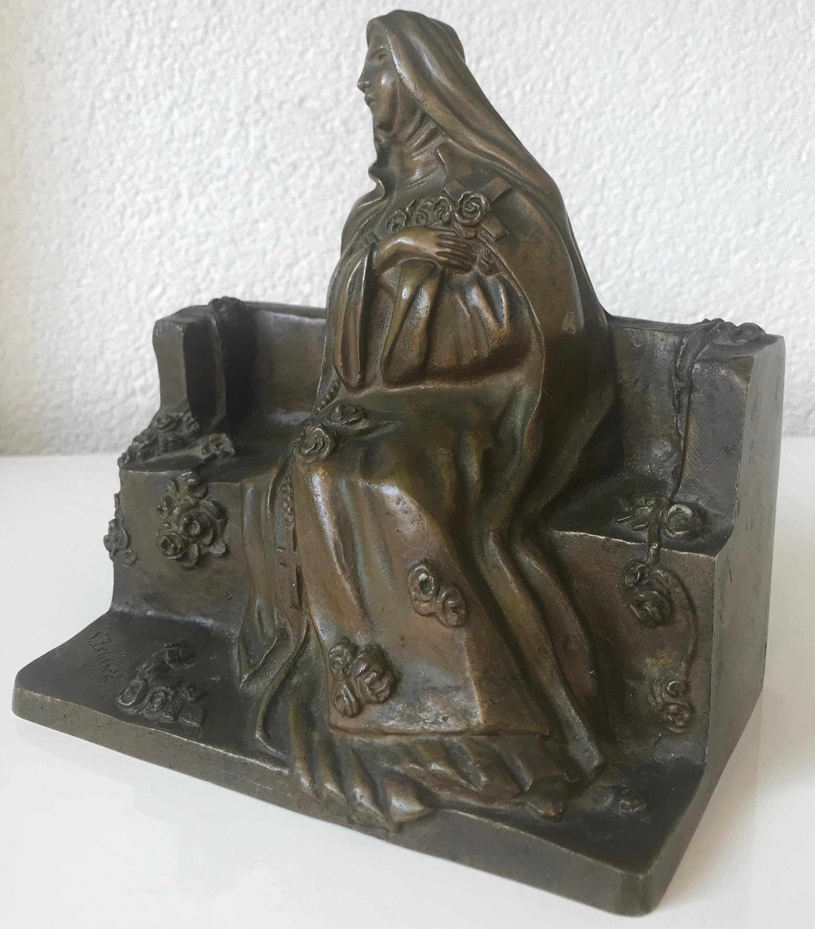 Antique Bronze Sculpture of Saint Theresia of Lisieux by Russian Serge Zelikson 2