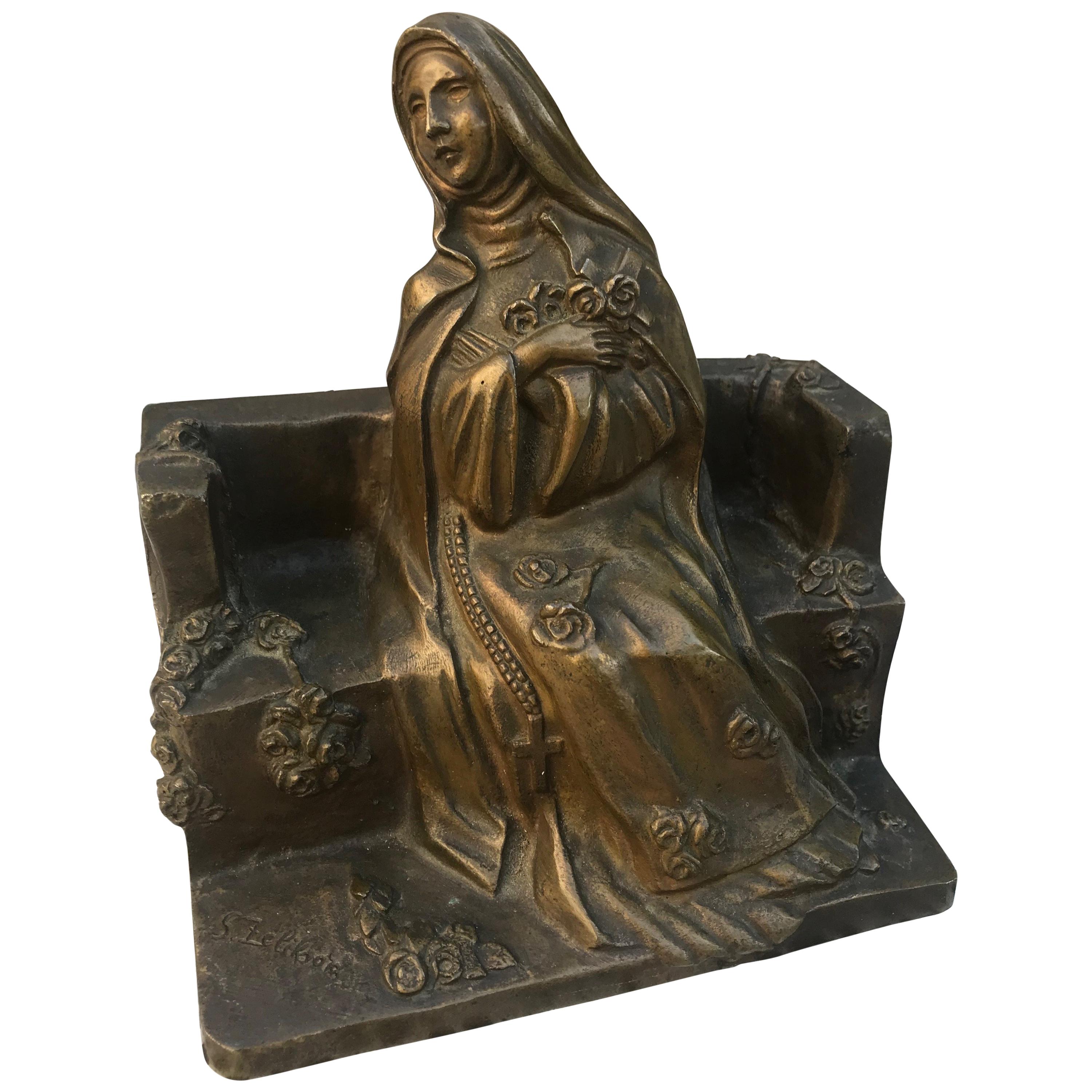 Antique Bronze Sculpture of Saint Theresia of Lisieux by Russian Serge Zelikson