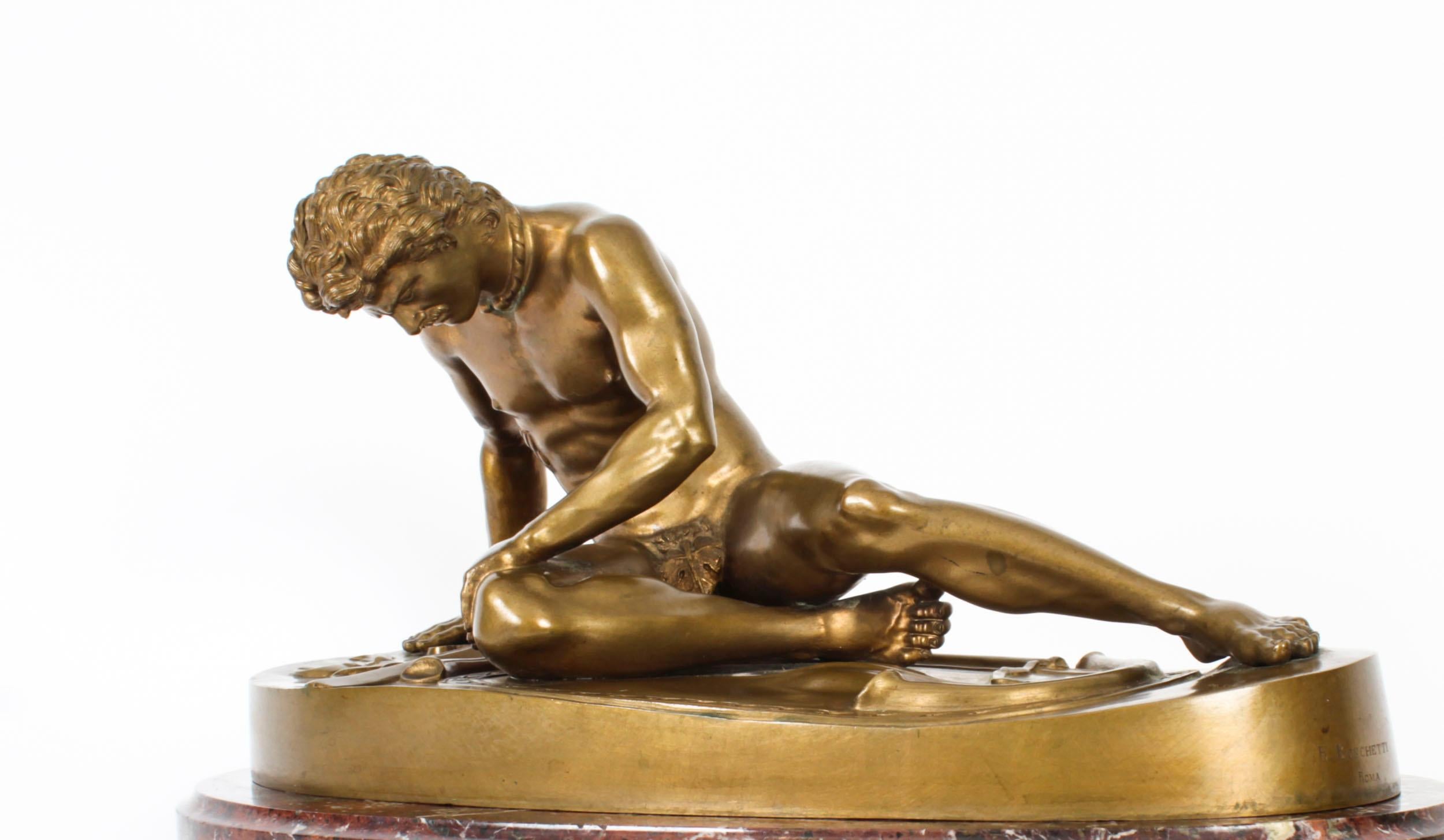 Mid-19th Century Antique Bronze Sculpture of the Dying Gaul by B Boschetti Rome, 19th Century For Sale
