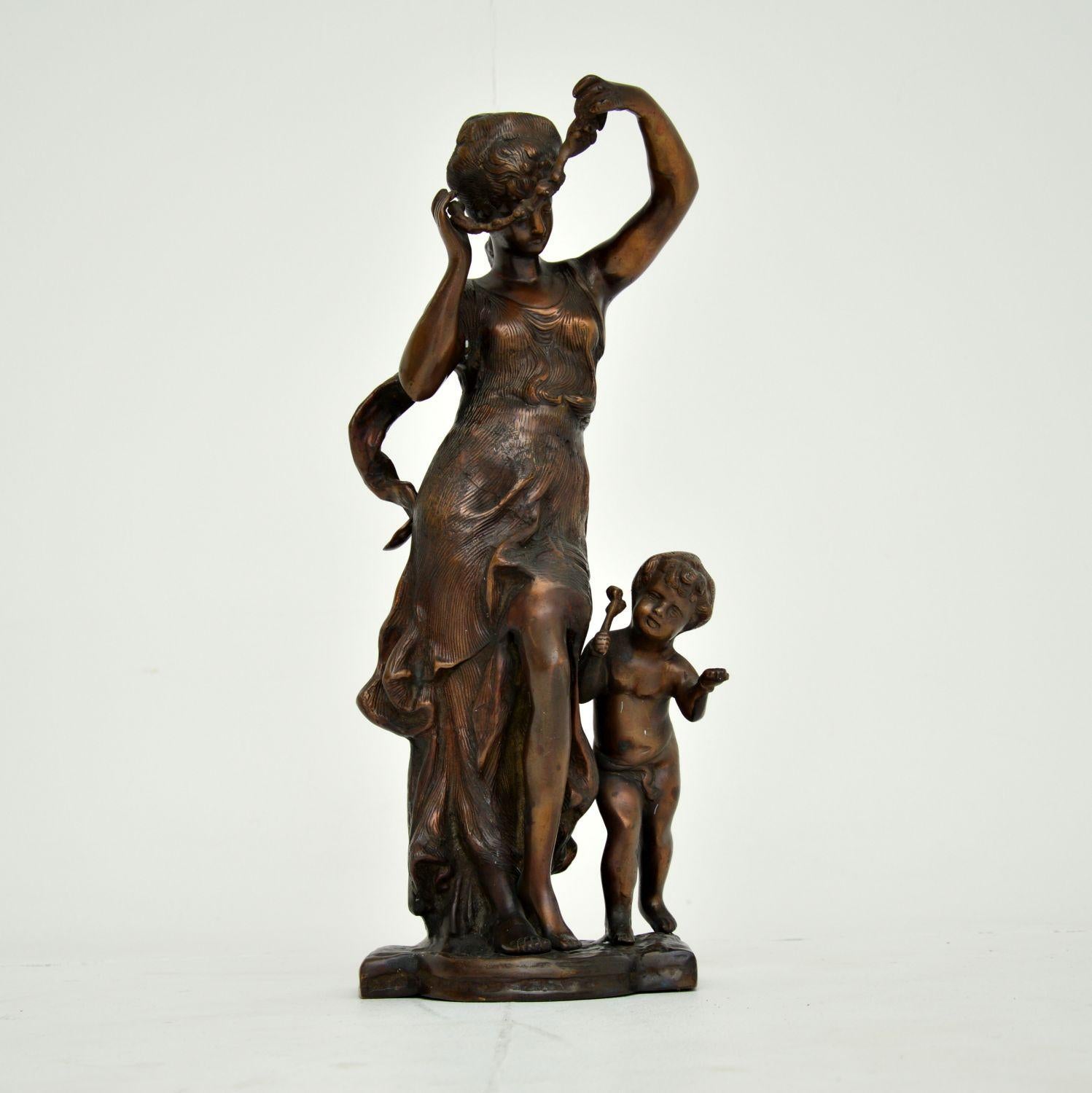French Antique Bronze Sculpture of Woman & Child For Sale