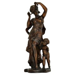 Antique Bronze Sculpture of Woman & Child