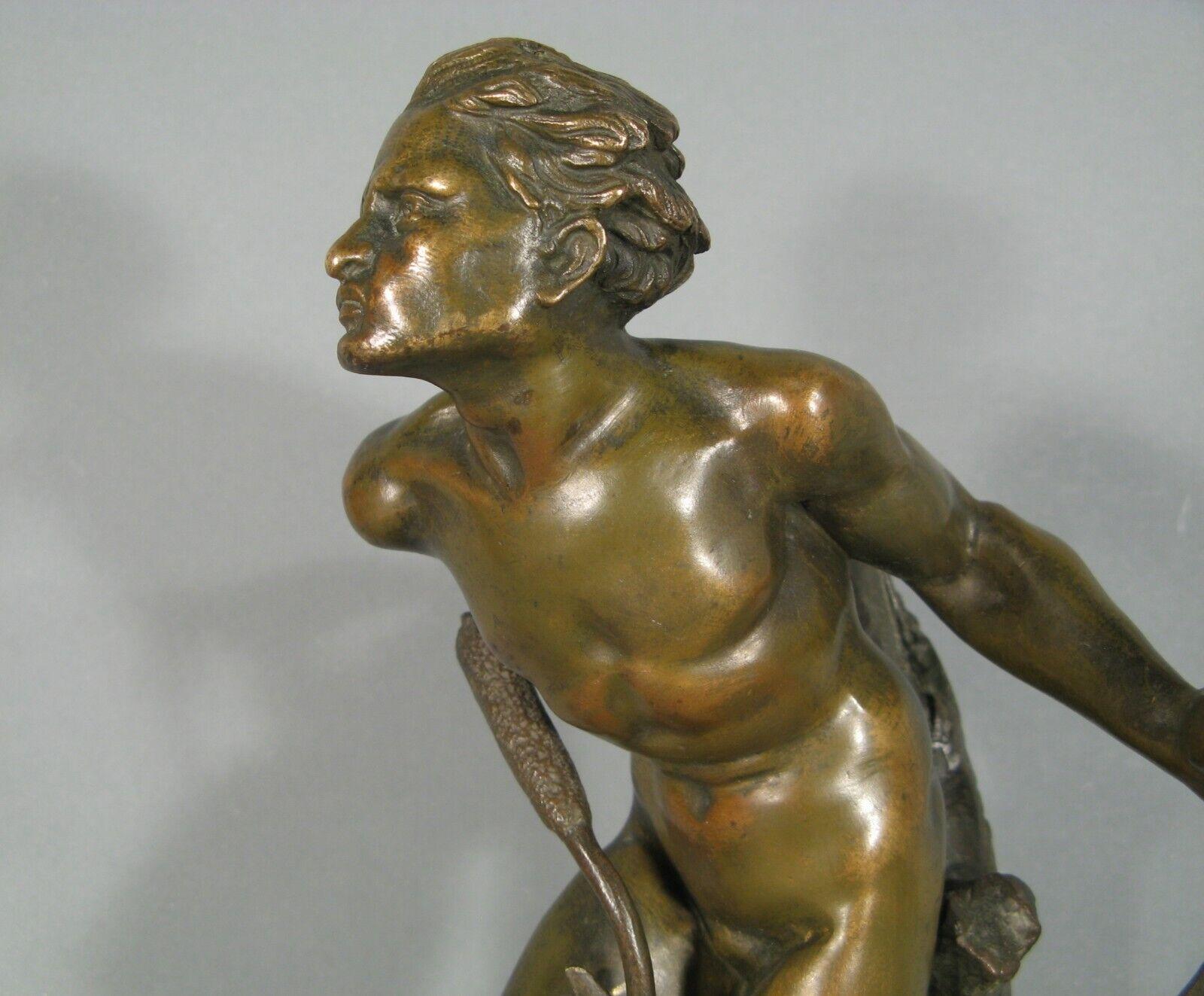 Antique Bronze Sculpture of Young Man in Reeds by Germain-Thill - 1Y104 4