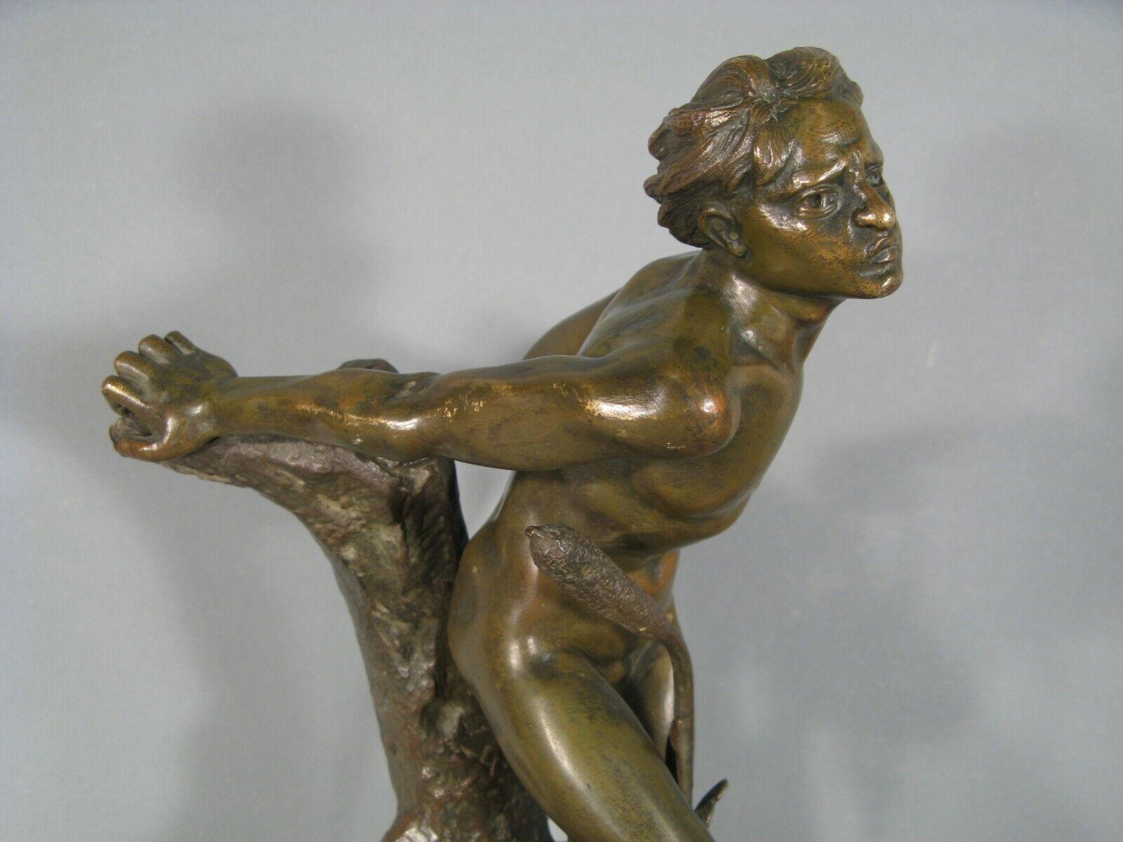 French Antique Bronze Sculpture of Young Man in Reeds by Germain-Thill - 1Y104