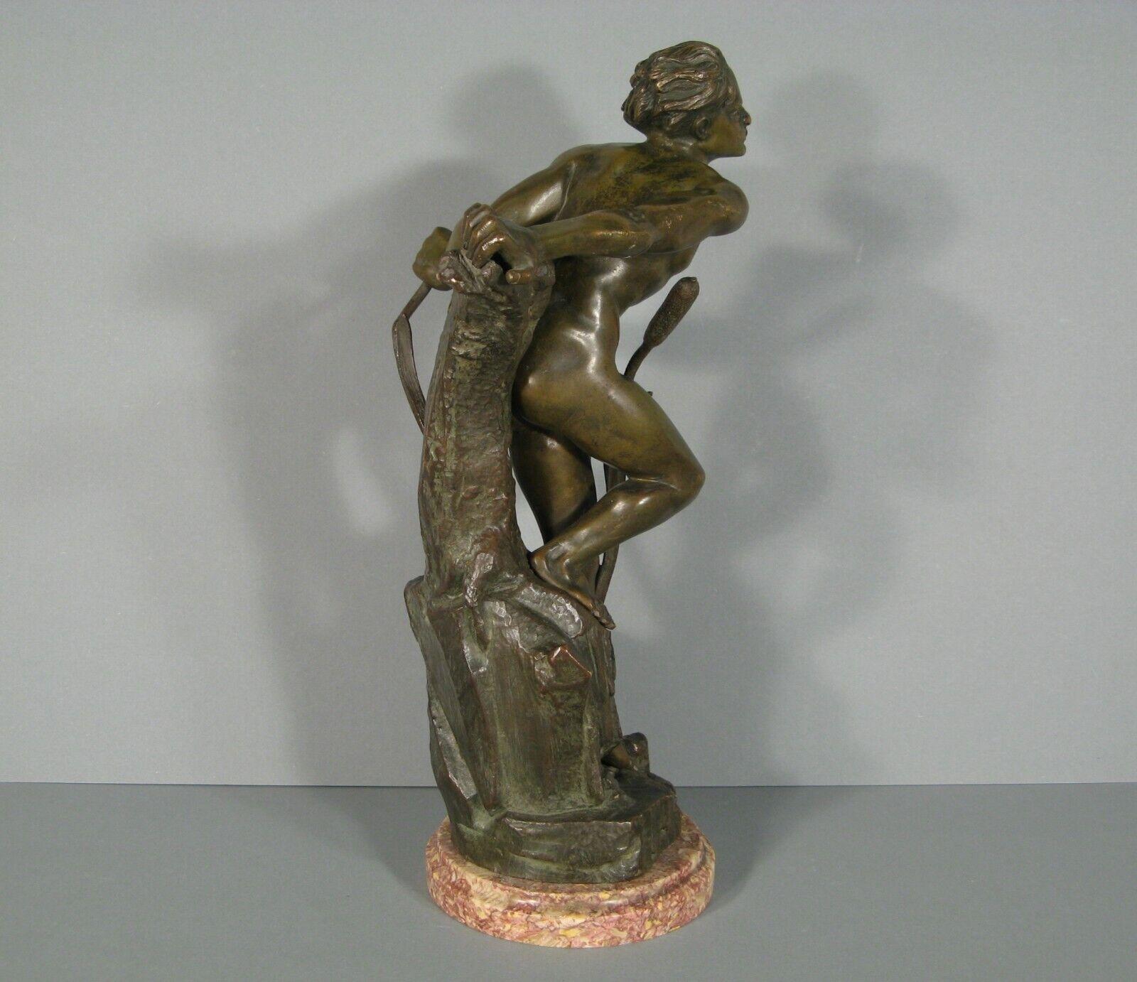 Antique Bronze Sculpture of Young Man in Reeds by Germain-Thill - 1Y104 In Good Condition In Bordeaux, FR