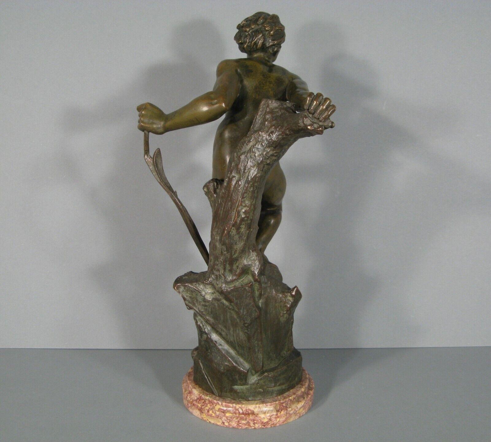 20th Century Antique Bronze Sculpture of Young Man in Reeds by Germain-Thill - 1Y104