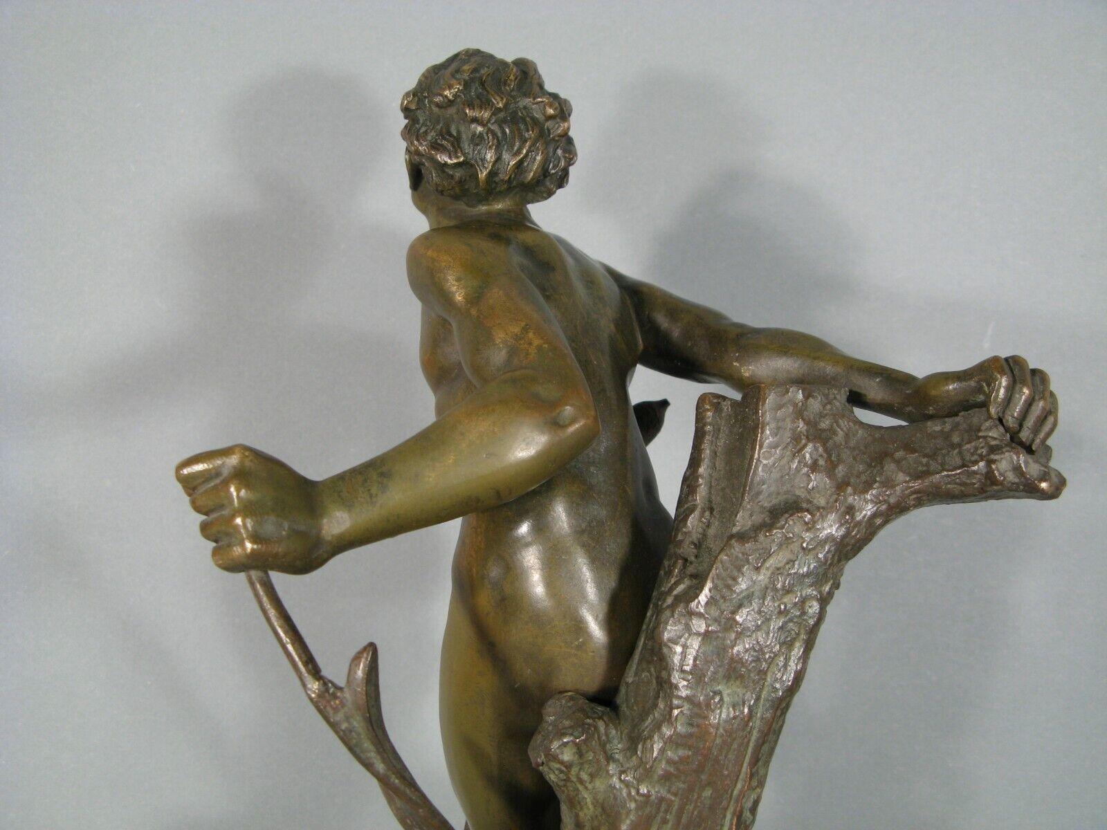 Antique Bronze Sculpture of Young Man in Reeds by Germain-Thill - 1Y104 1