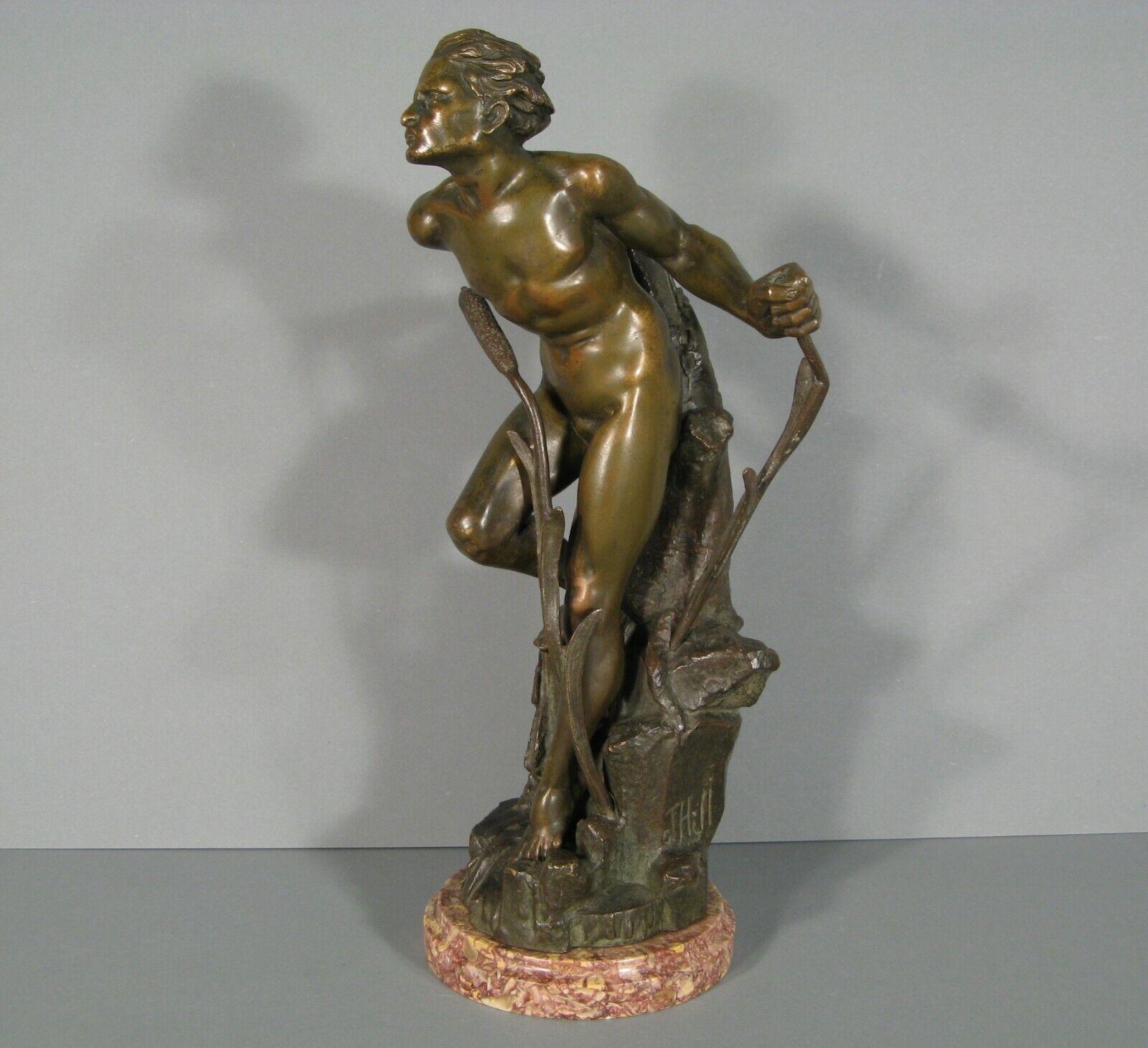 Antique Bronze Sculpture of Young Man in Reeds by Germain-Thill - 1Y104 3