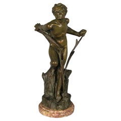 Antique Bronze Sculpture of Young Man in Reeds by Germain-Thill - 1Y104